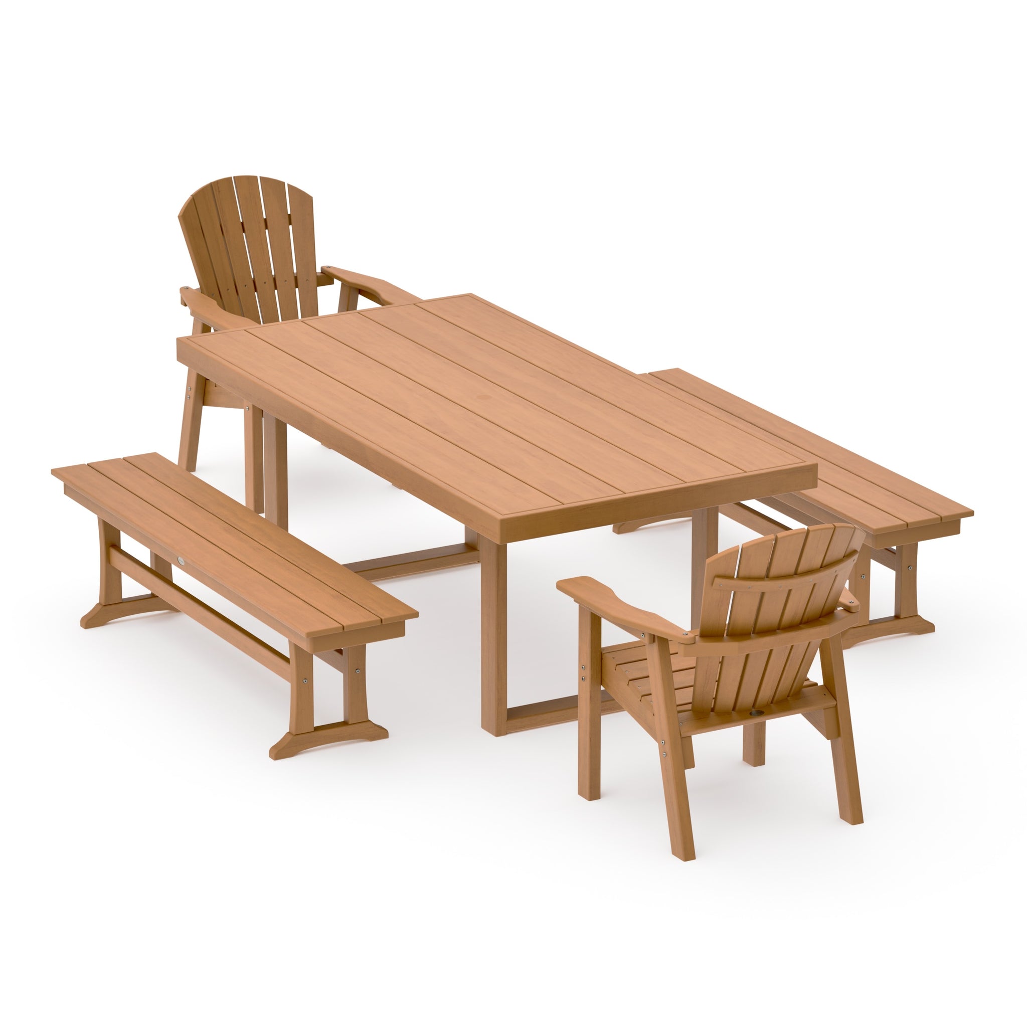 Seashell 5-Piece Dining Set with Benches