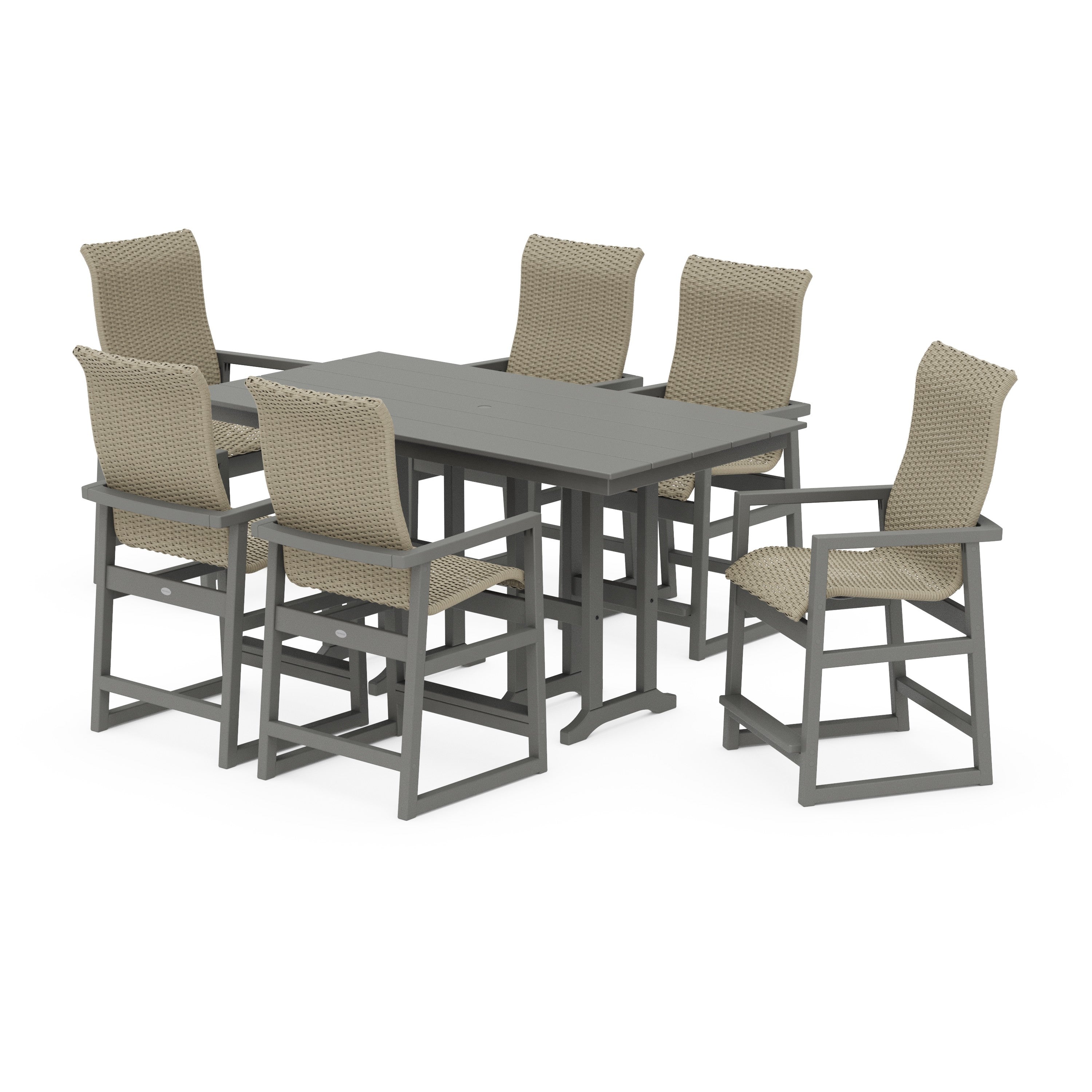 EDGE Woven Highback Arm Chair 7-Piece Farmhouse Counter Set