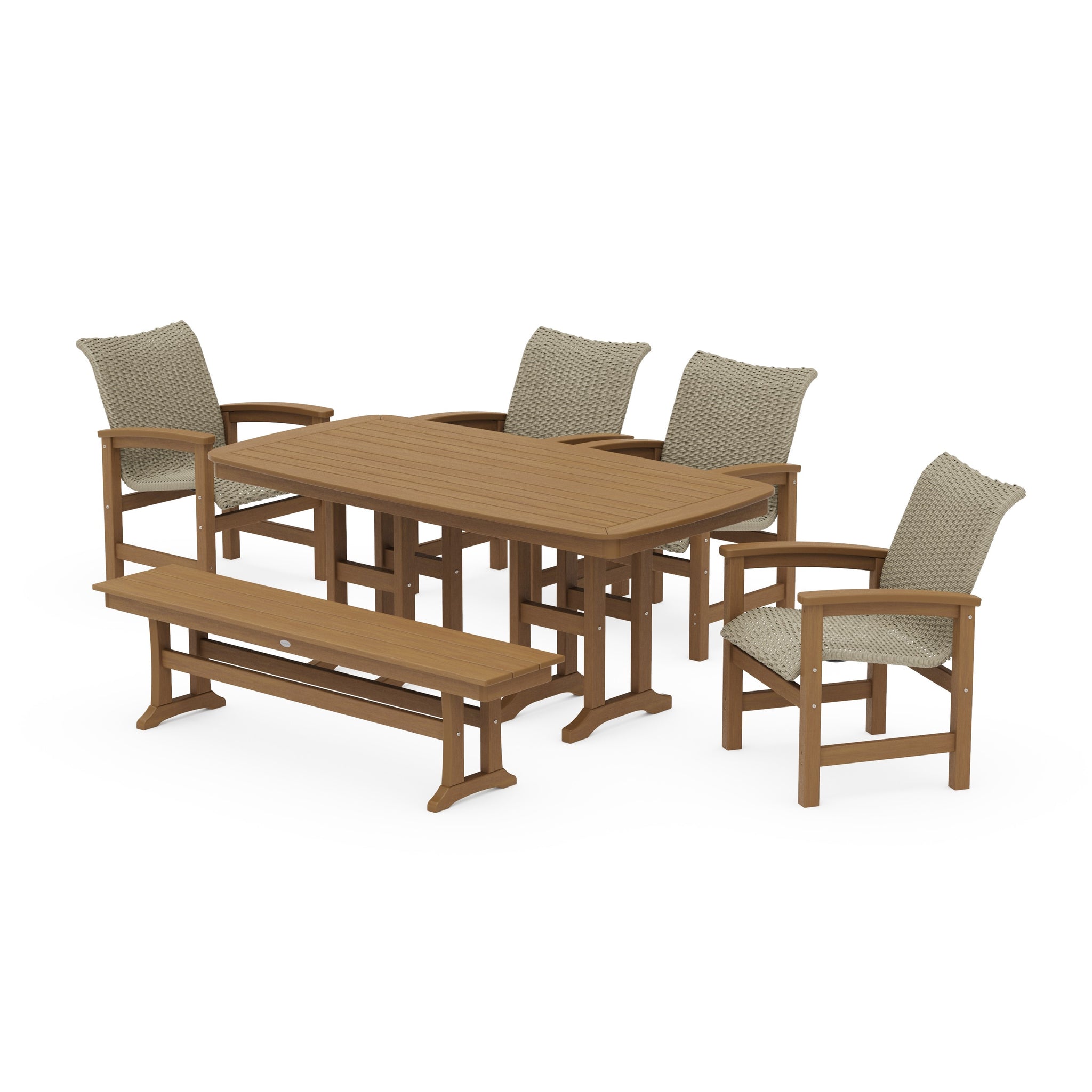 Coastal Woven 6-Piece Farmhouse Dining Set with Bench