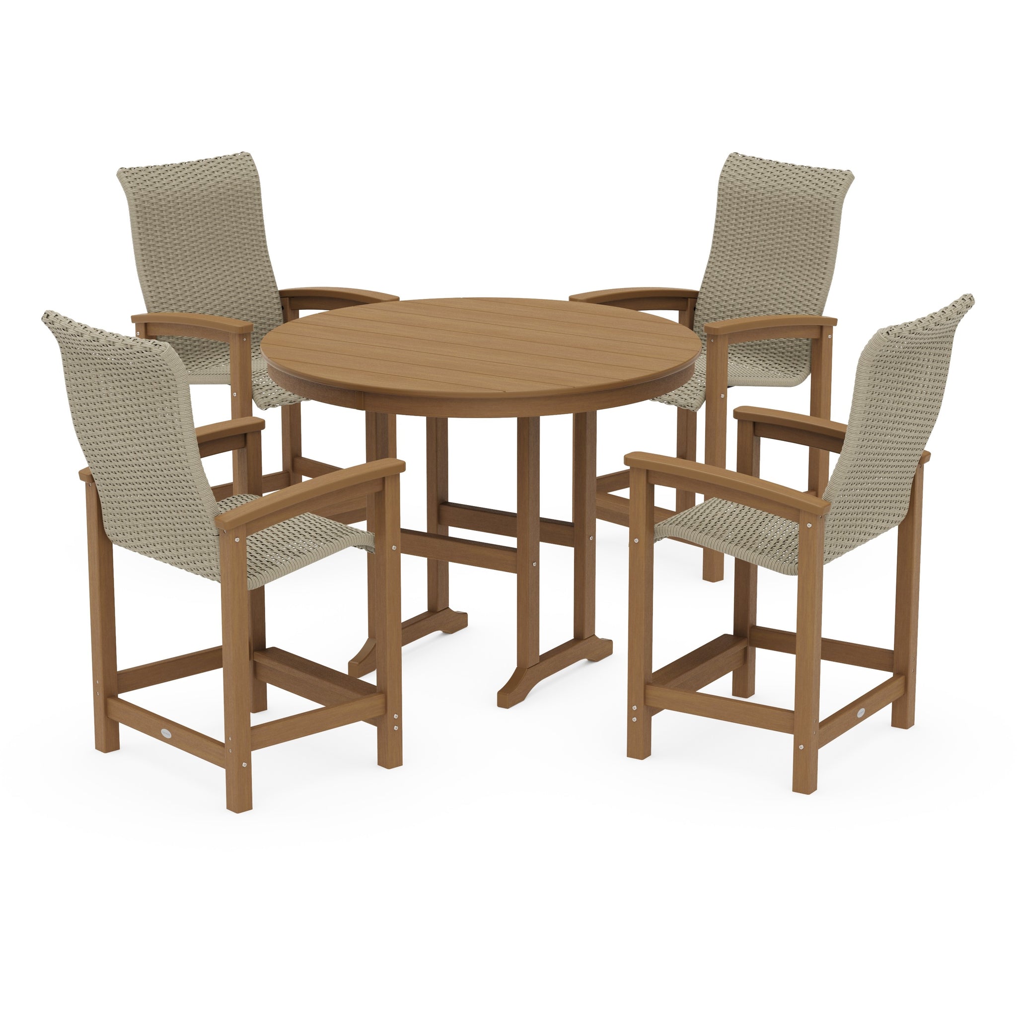 Coastal Woven High-Back 5-Piece Round Farmhouse Counter Set
