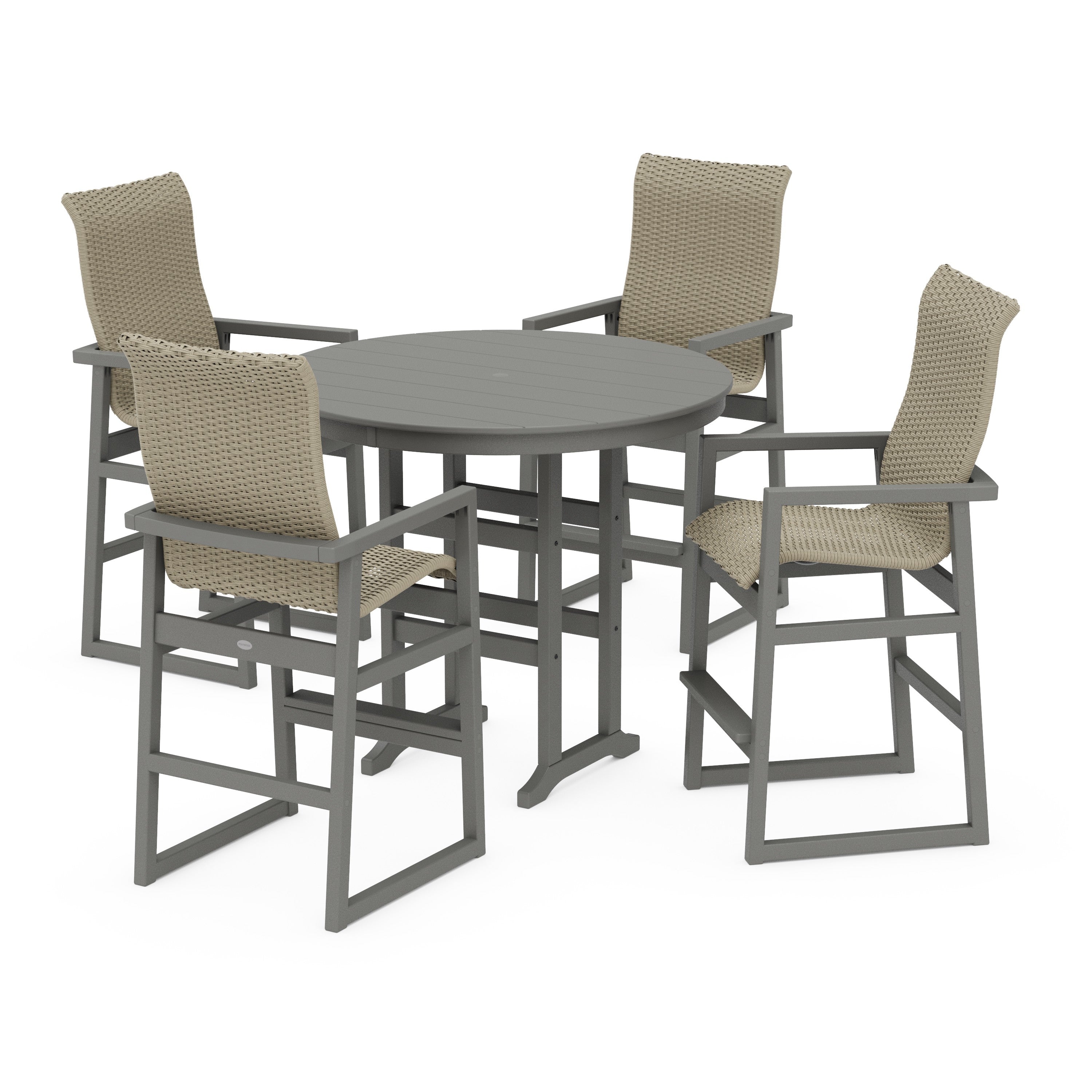 EDGE Woven Highback 5-Piece Round Farmhouse Bar Set