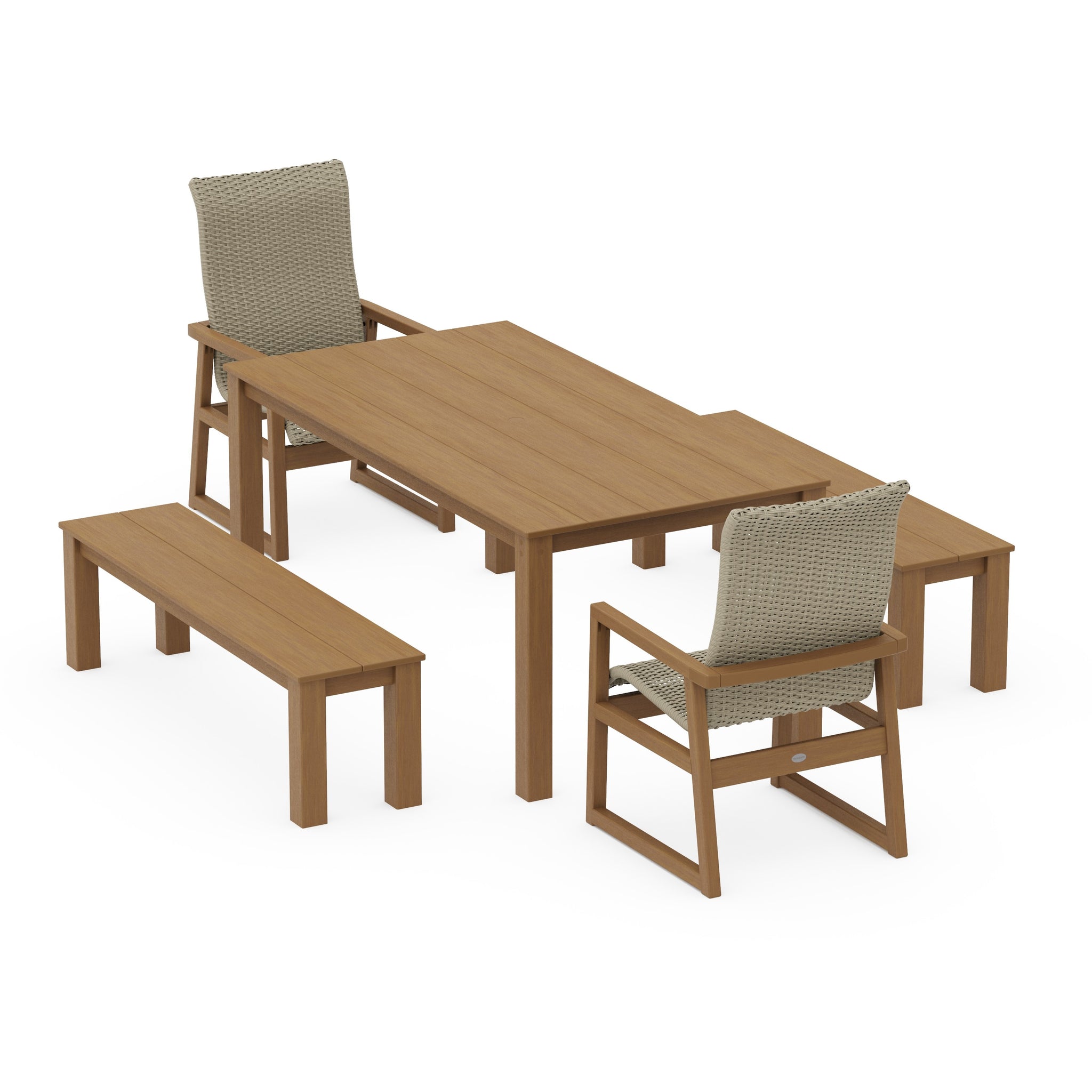 EDGE Woven Highback 5-Piece Parsons Dining Set with Benches