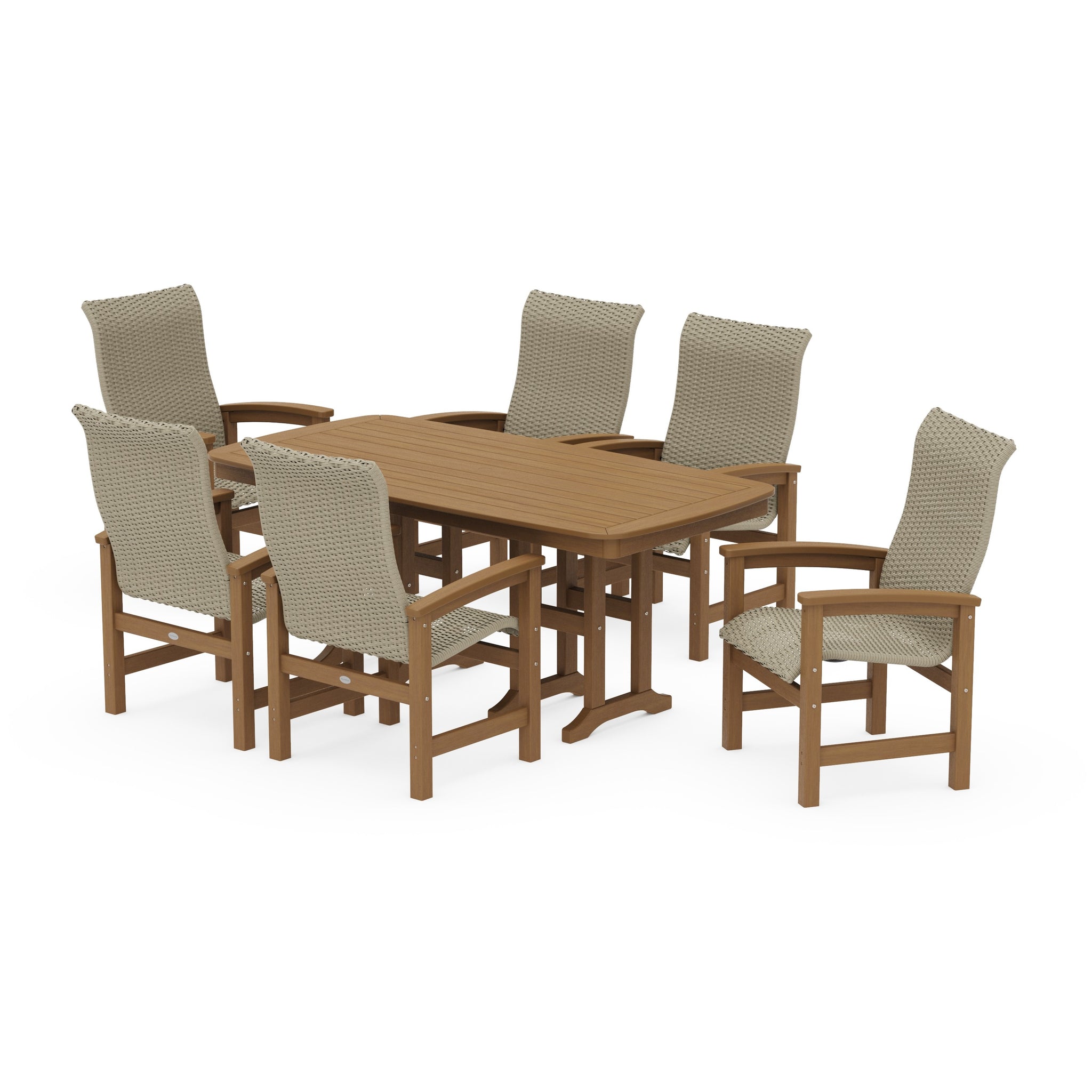 Coastal Woven High-Back Arm Chair 7-Piece Dining Set