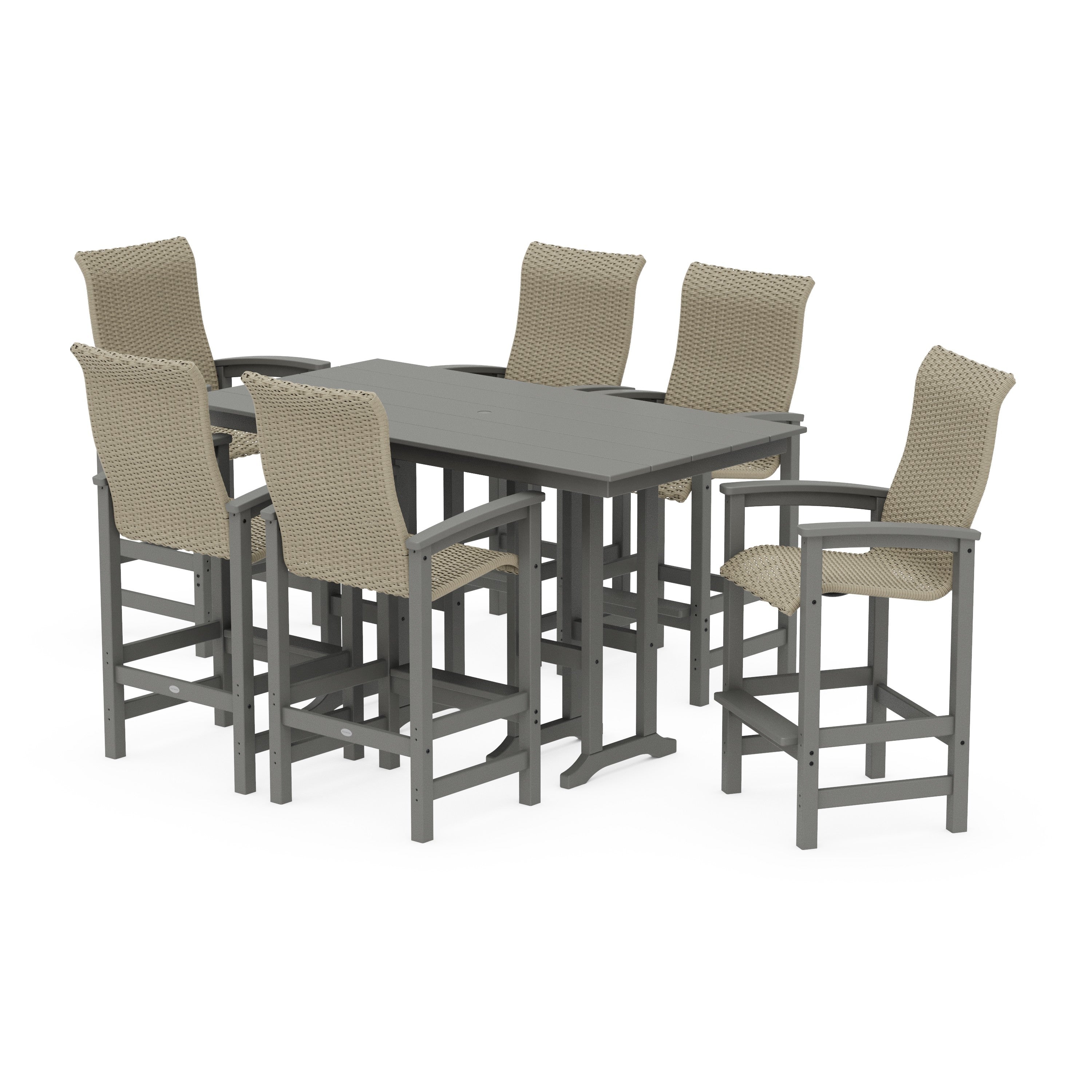 Coastal Woven High-Back Arm Chair 7-Piece Farmhouse Bar Set