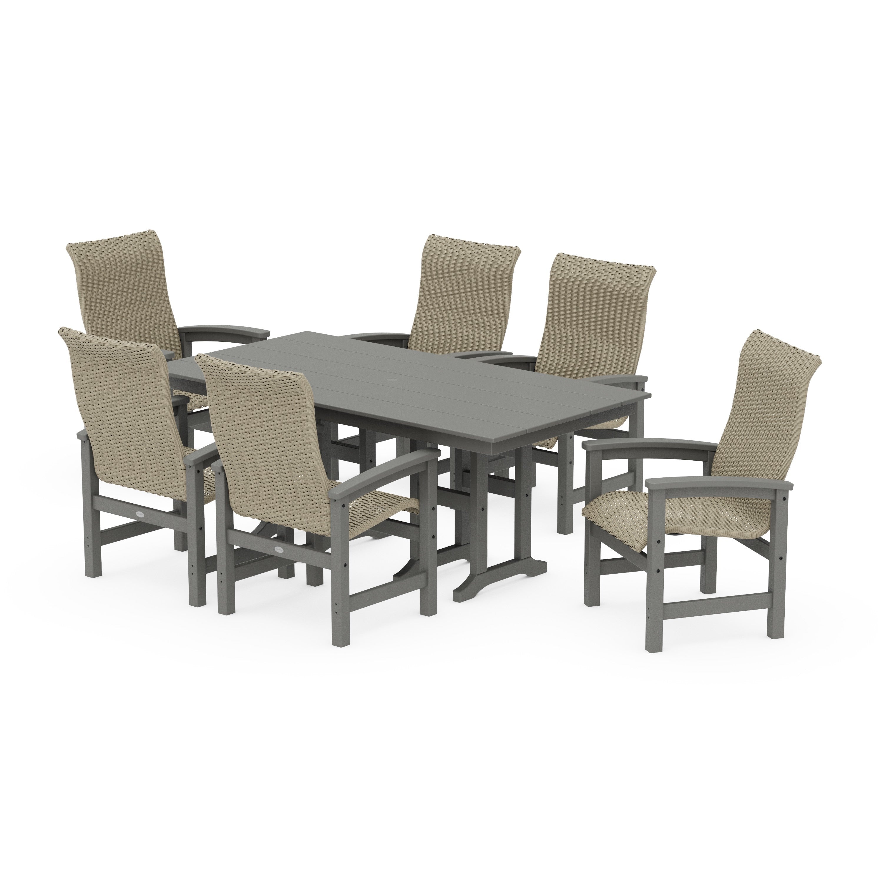 Coastal Woven High-Back Arm Chair 7-Piece Farmhouse Dining Set