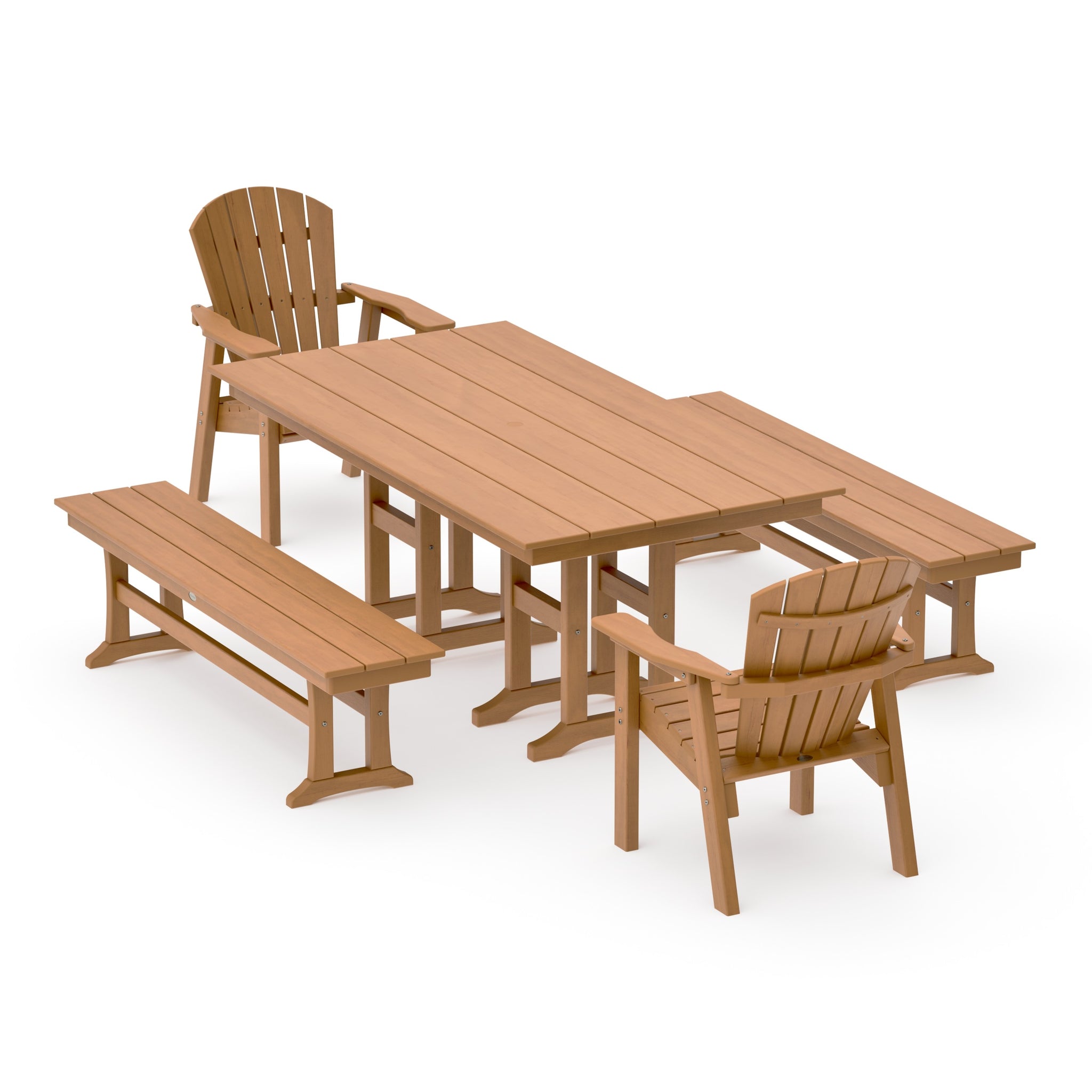 Seashell 5-Piece Farmhouse Dining Set with Benches