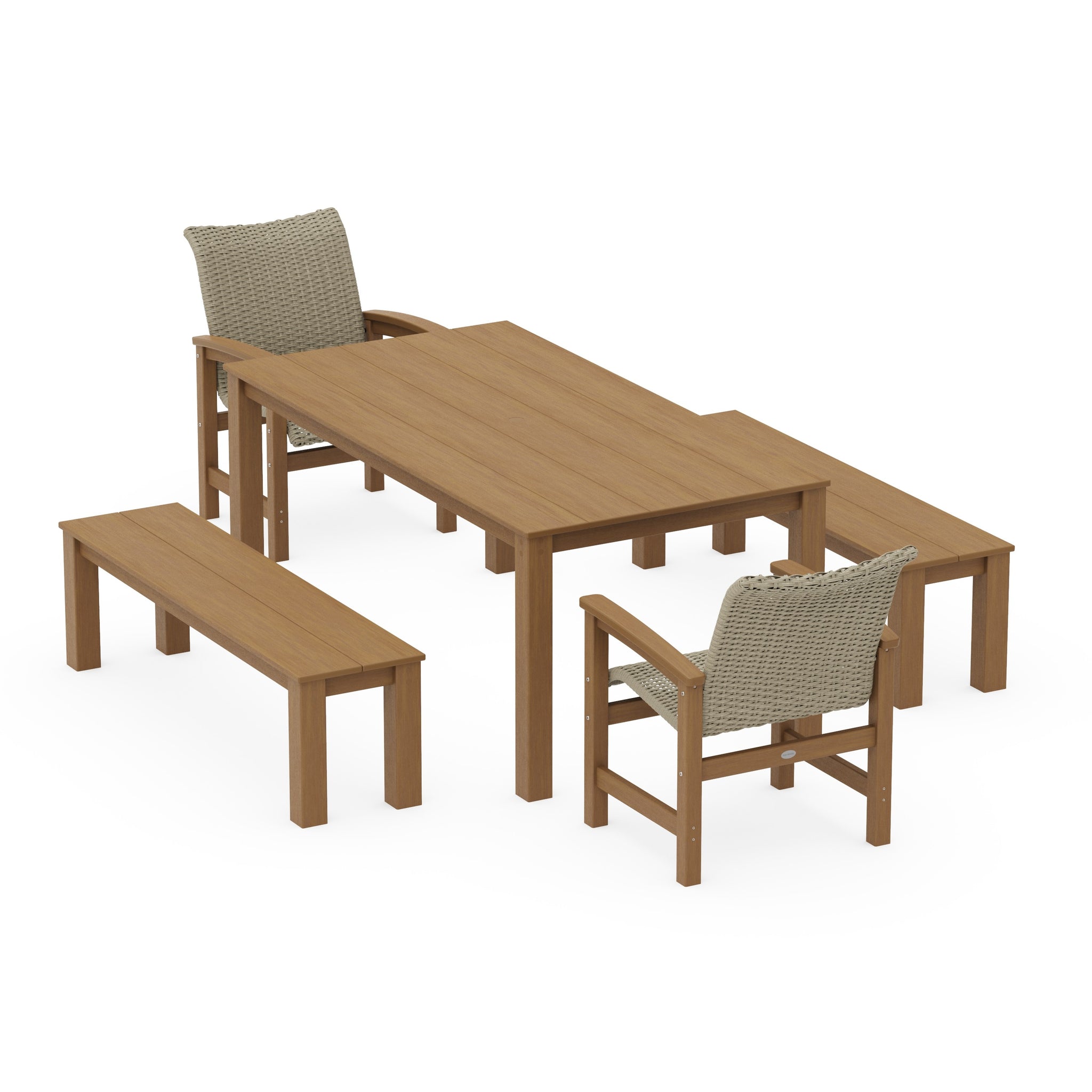 Coastal Woven 5-Piece Parsons Dining Set with Benches