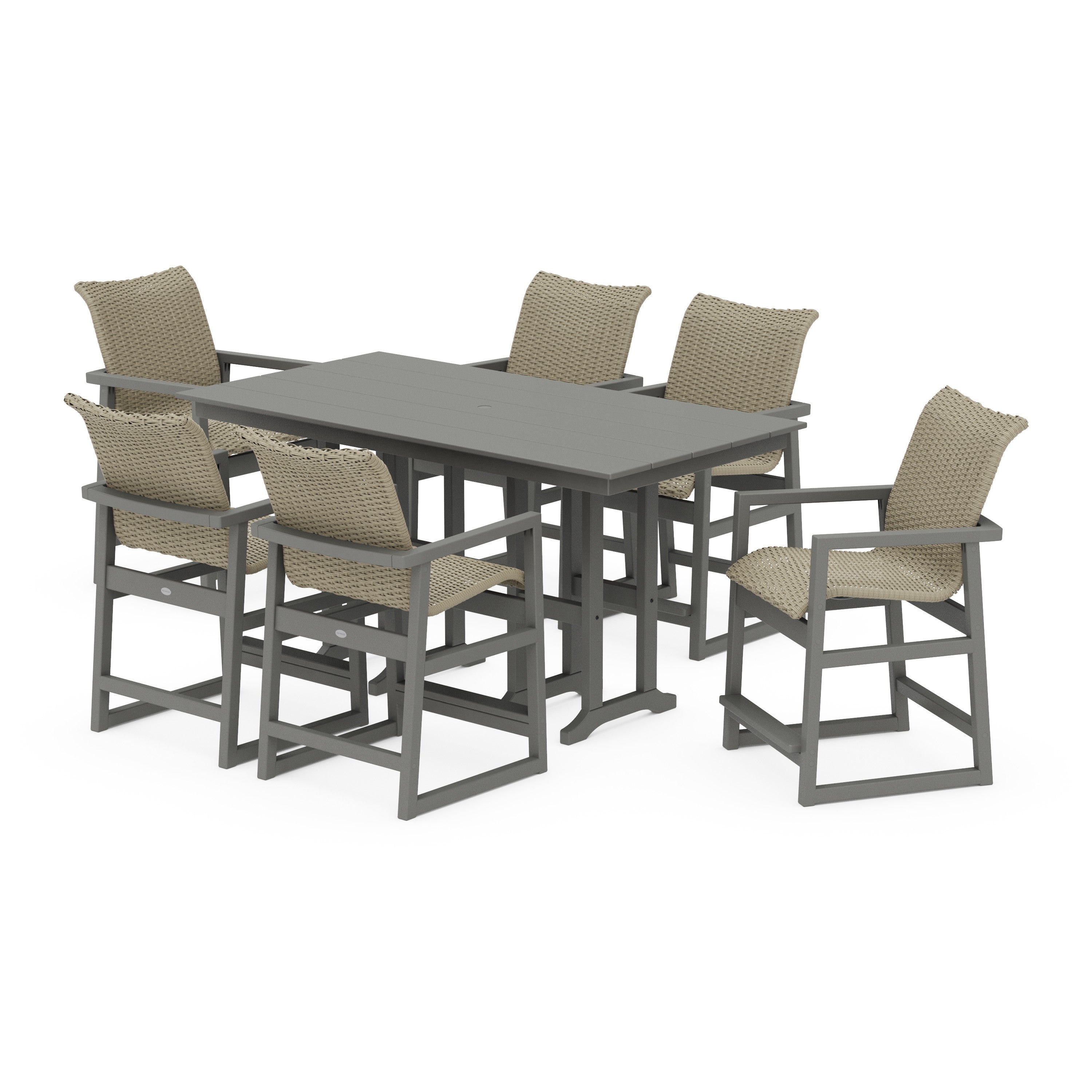 EDGE Woven Arm Chair 7-Piece Farmhouse Counter Set