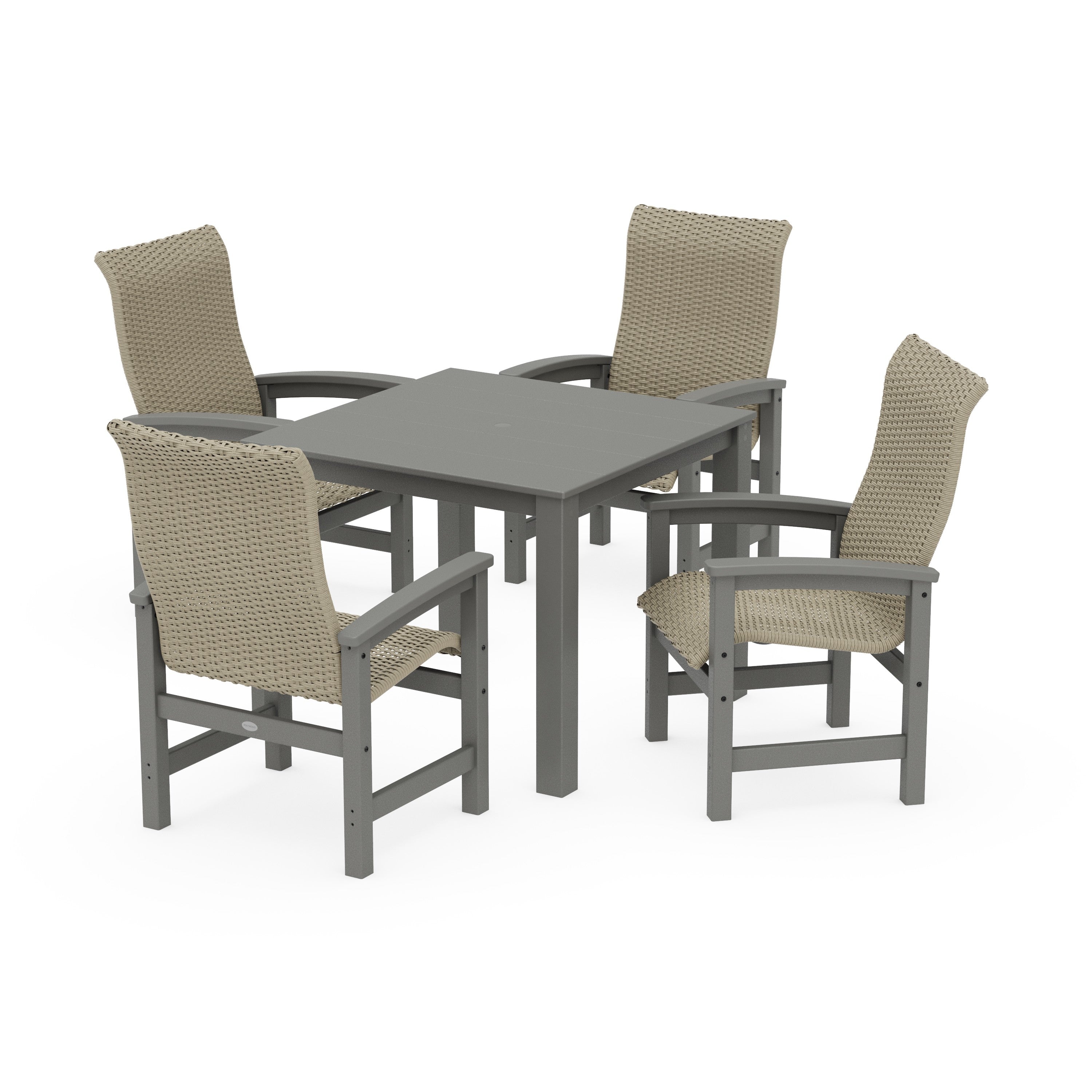 Coastal Woven High-Back 5-Piece Parsons Dining Set