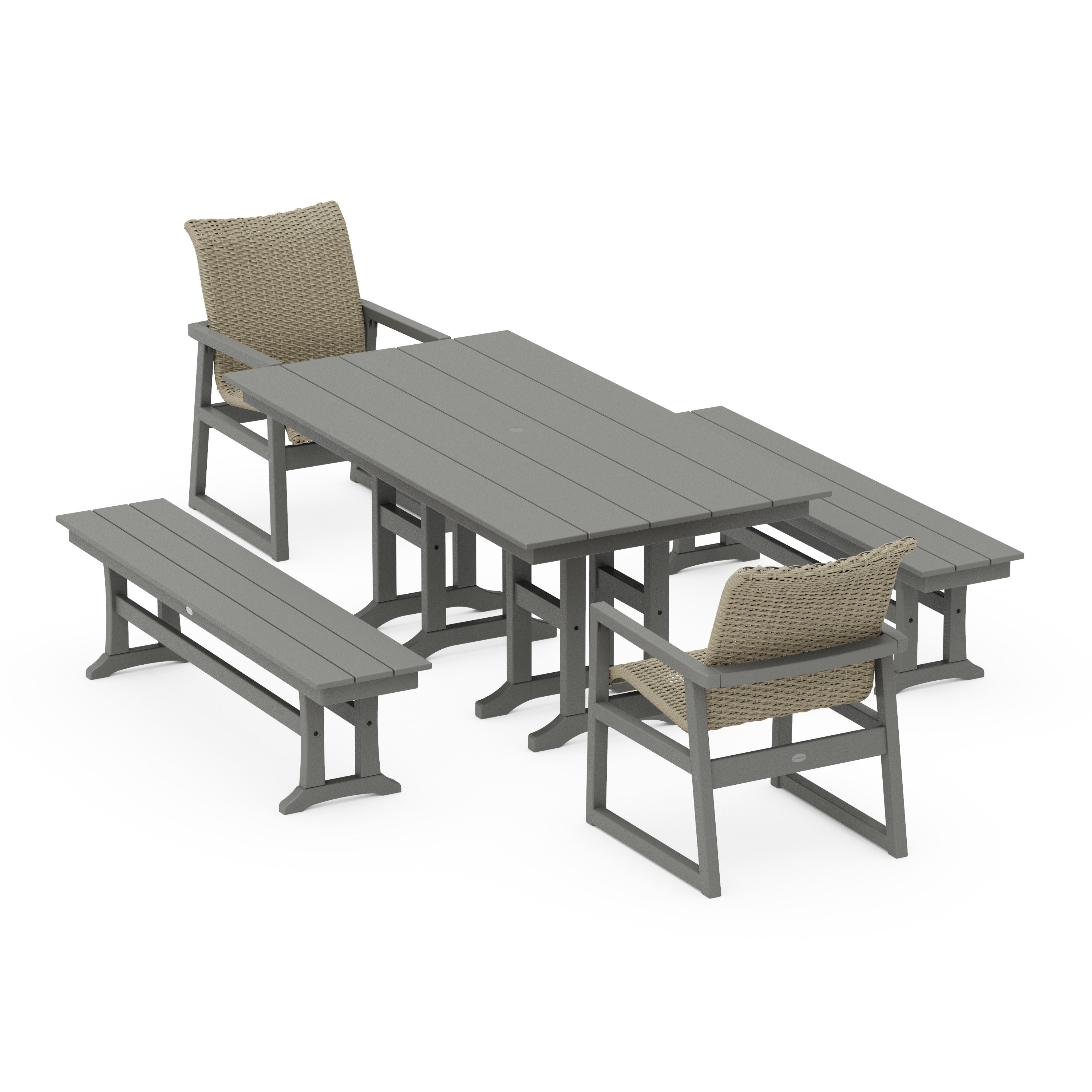 EDGE Woven 5-Piece Farmhouse Dining Set with Benches