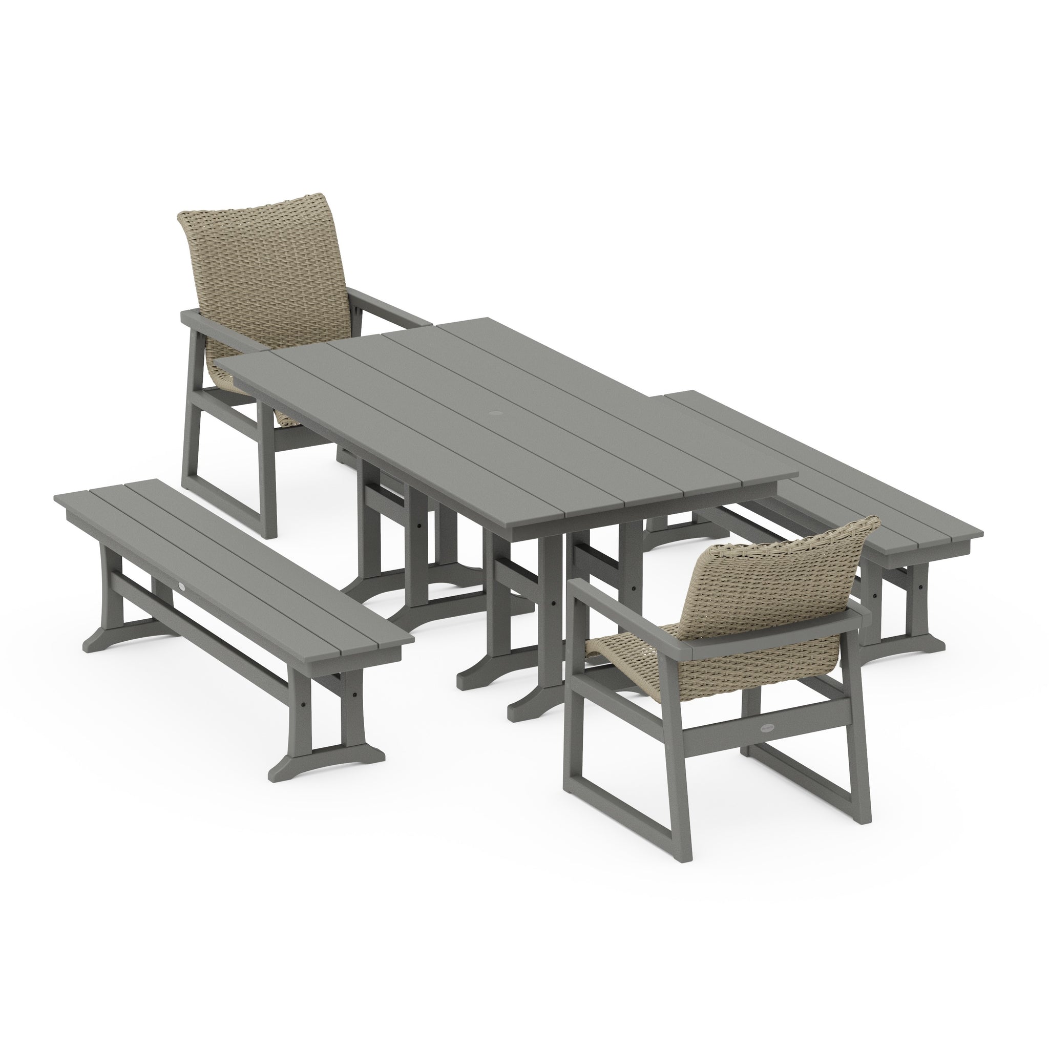 EDGE Woven 5-Piece Farmhouse Dining Set with Benches