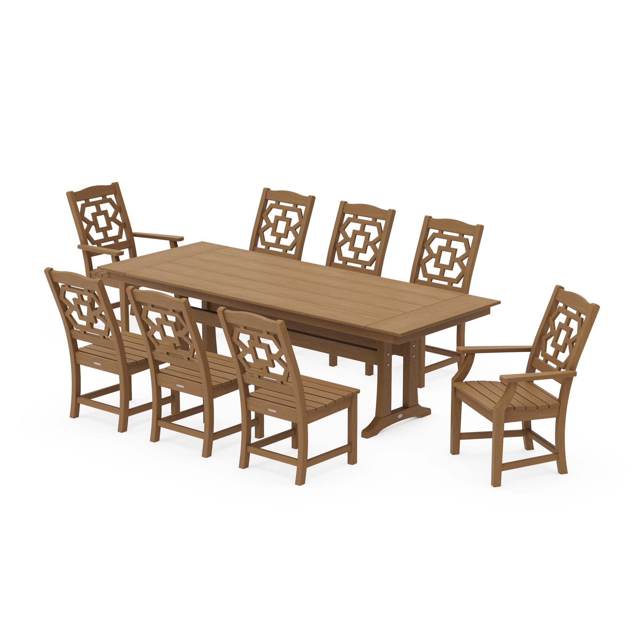 Chinoiserie 9-Piece Farmhouse Dining Set with Trestle Legs