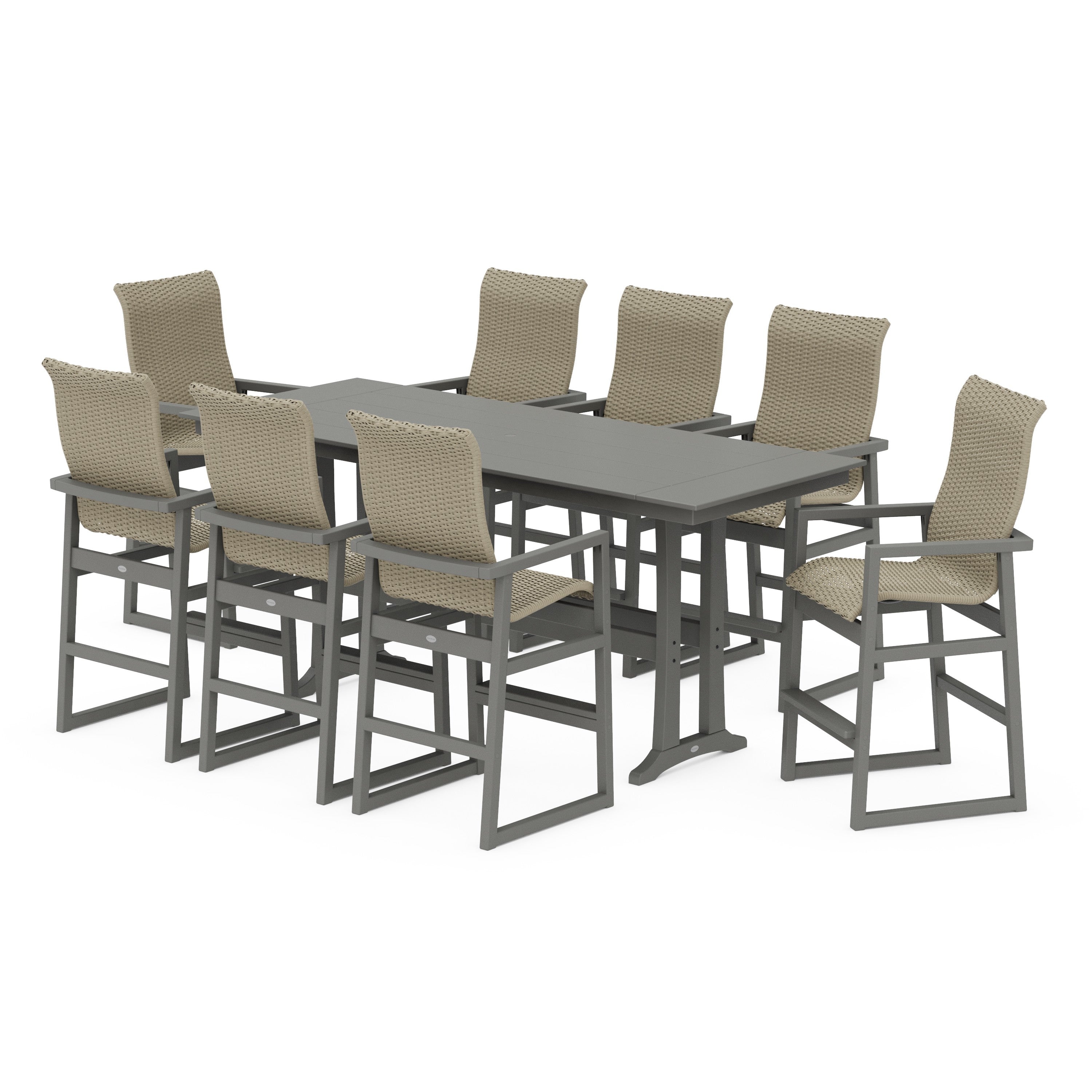 EDGE Woven Highback 9-Piece Farmhouse Bar Set with Trestle Legs
