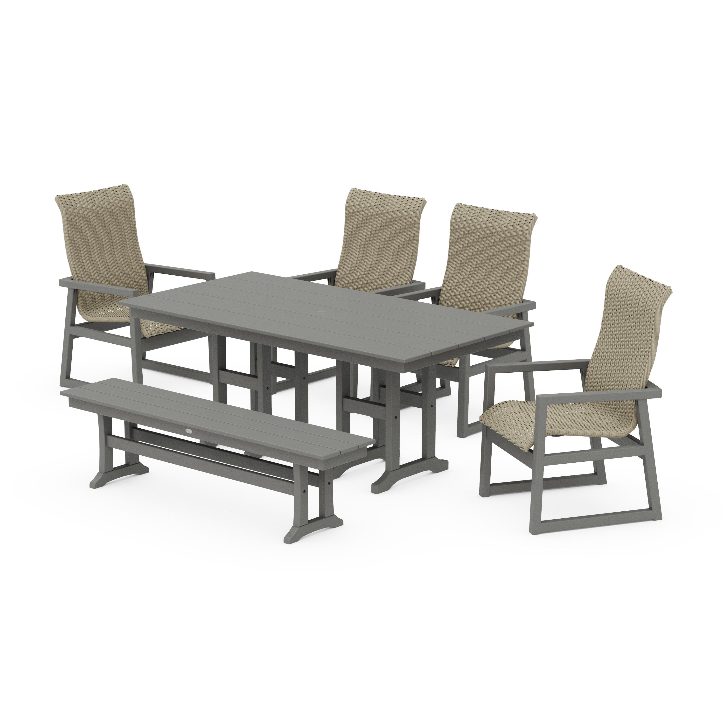 EDGE Woven Highback 6-Piece Farmhouse Dining Set with Bench