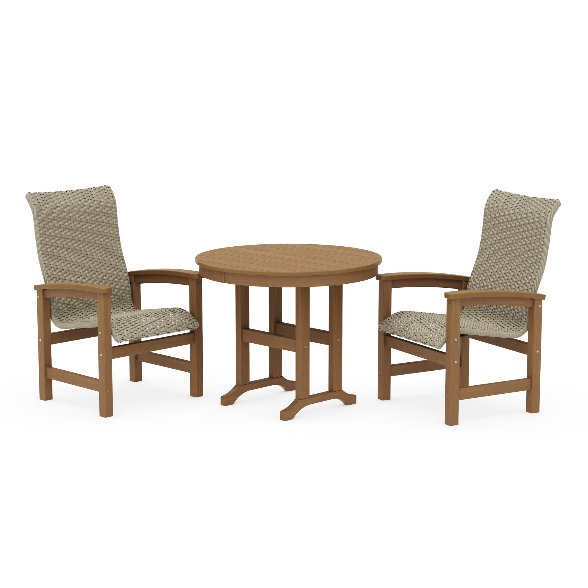 Coastal Woven High-Back 3-Piece Farmhouse Dining Set