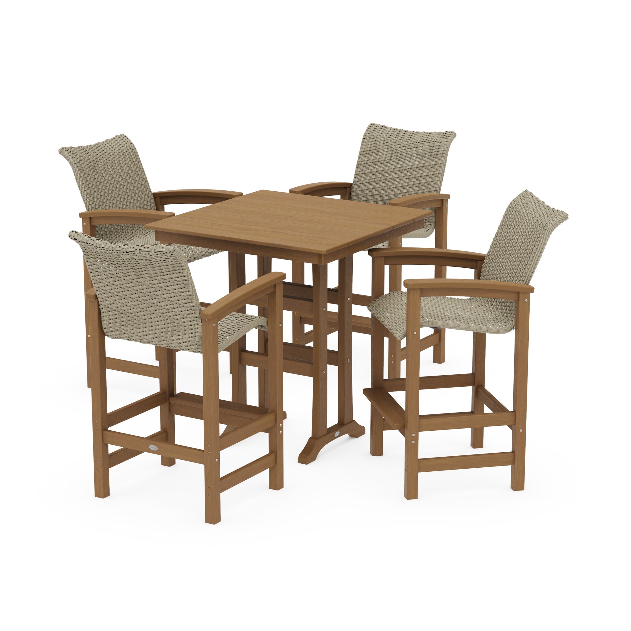 Coastal Woven 5-Piece Farmhouse Bar Set with Trestle Legs