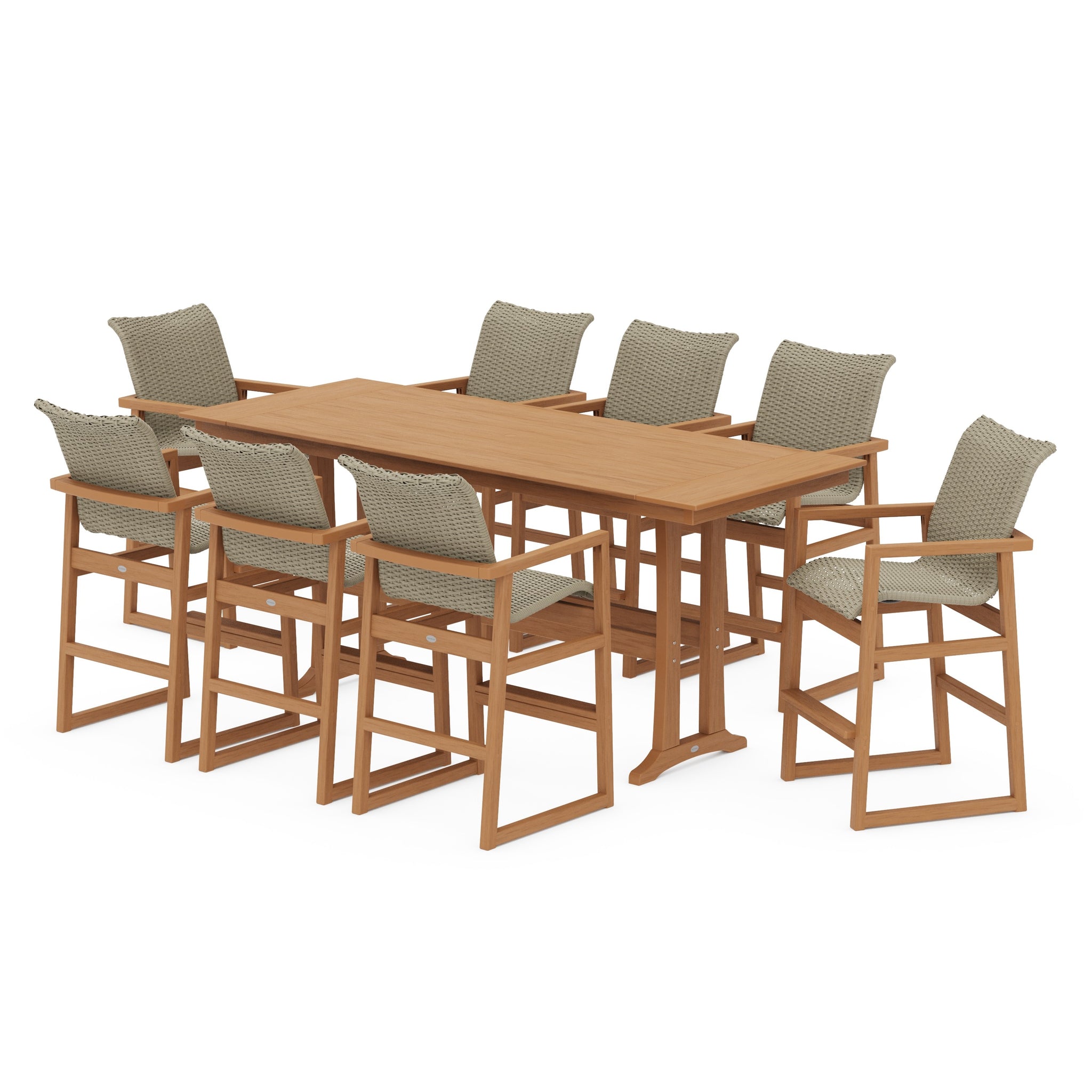 EDGE Woven 9-Piece Farmhouse Bar Set with Trestle Legs