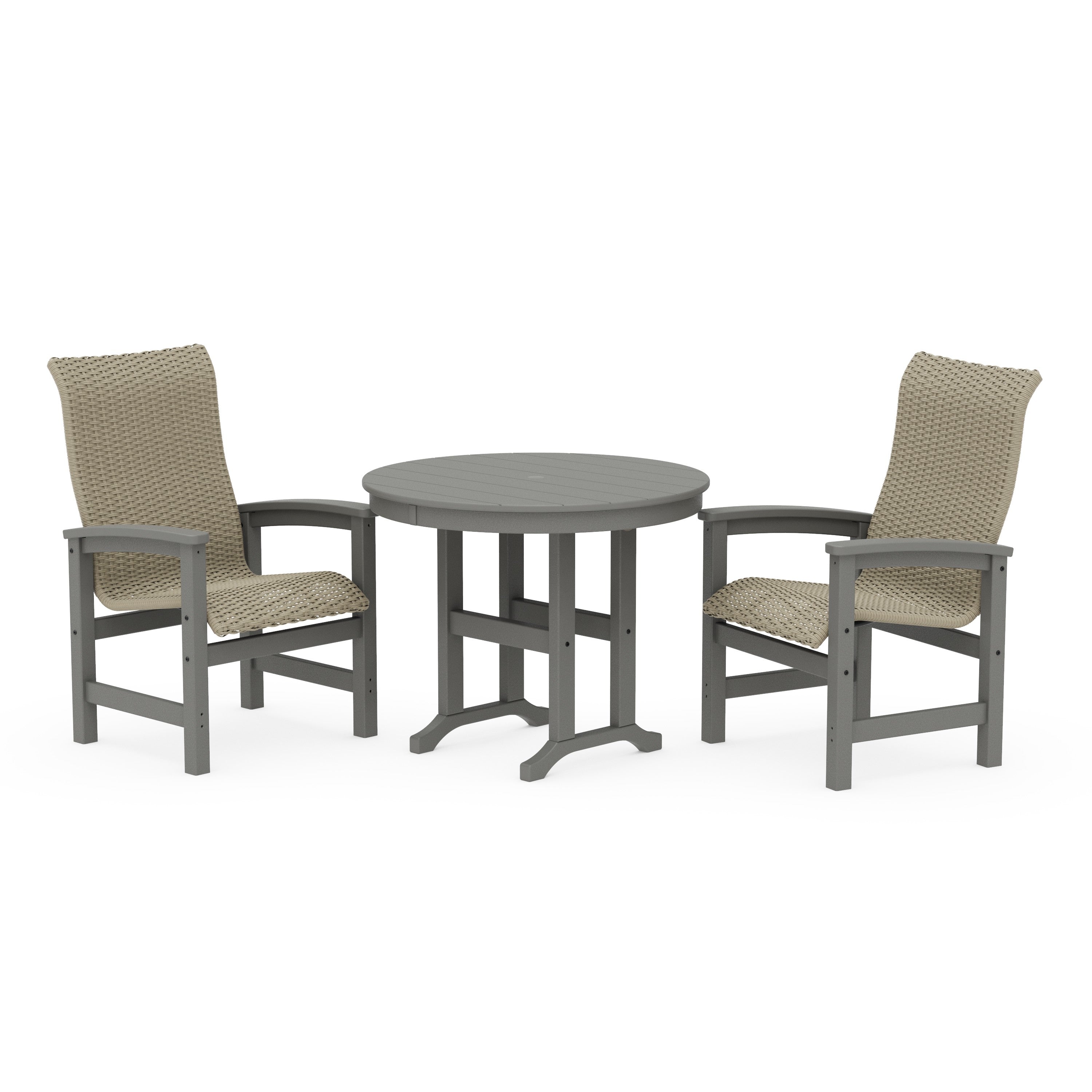 Coastal Woven High-Back 3-Piece Farmhouse Dining Set