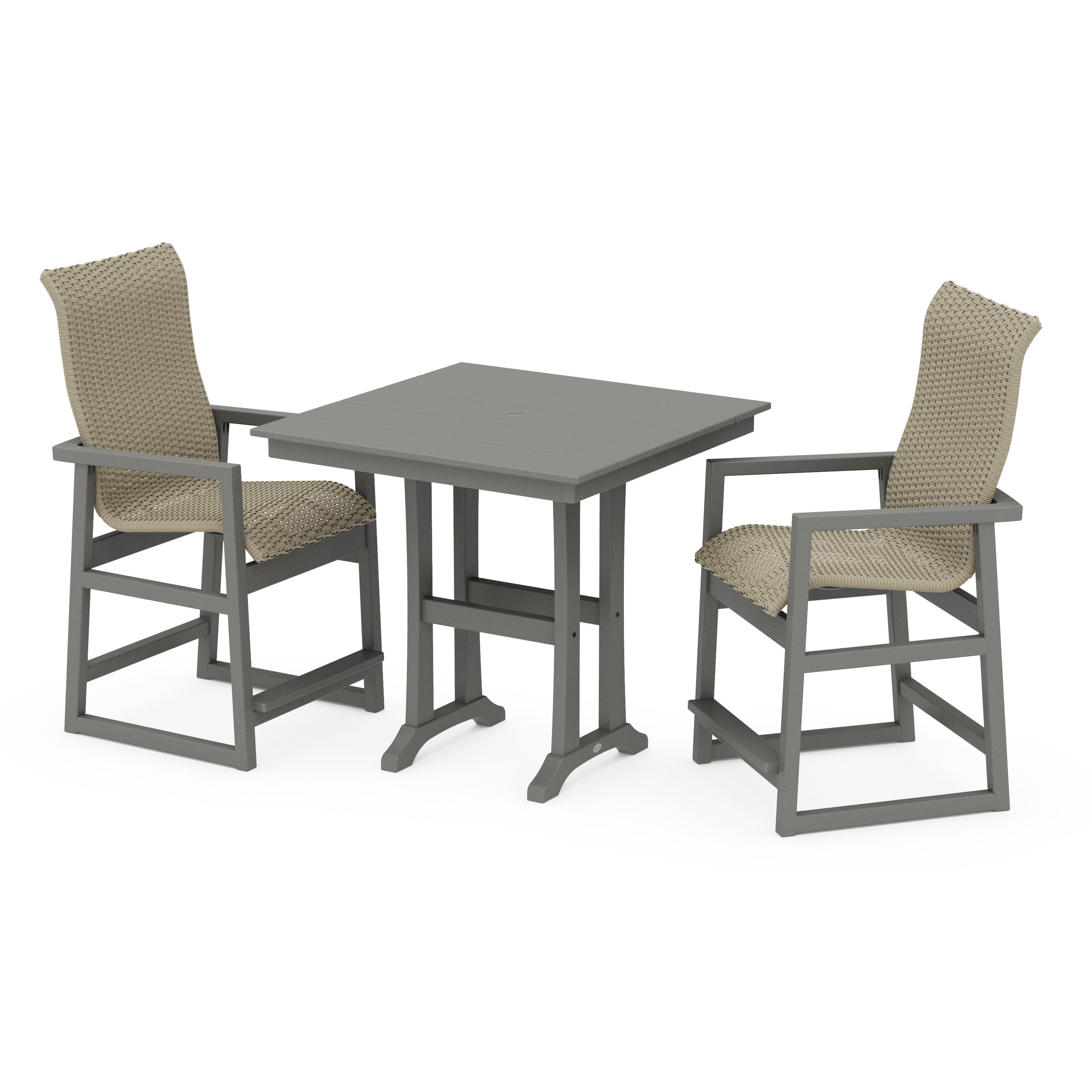 EDGE Woven Highback 3-Piece Farmhouse Counter Set with Trestle Legs