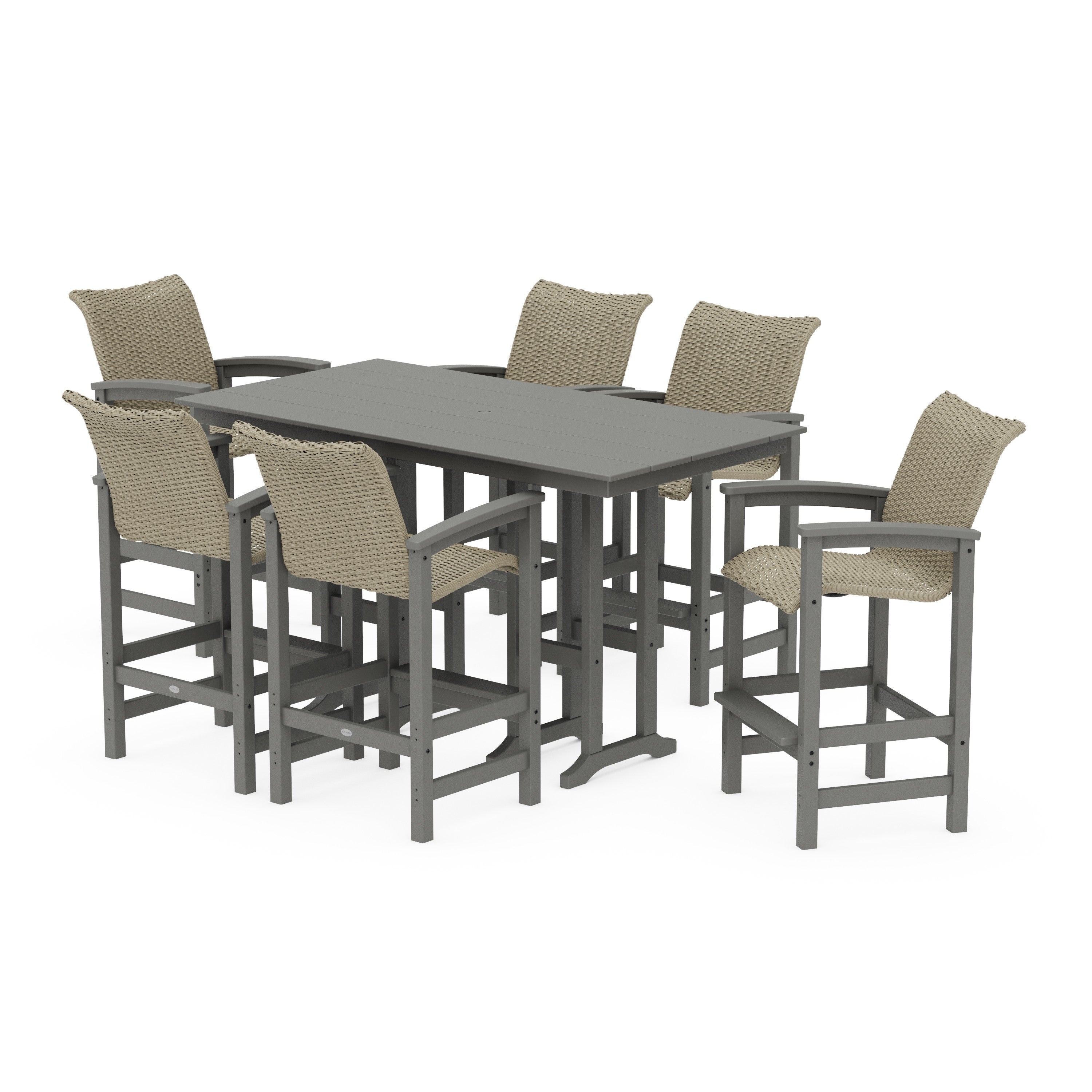 Coastal Woven Arm Chair 7-Piece Farmhouse Bar Set