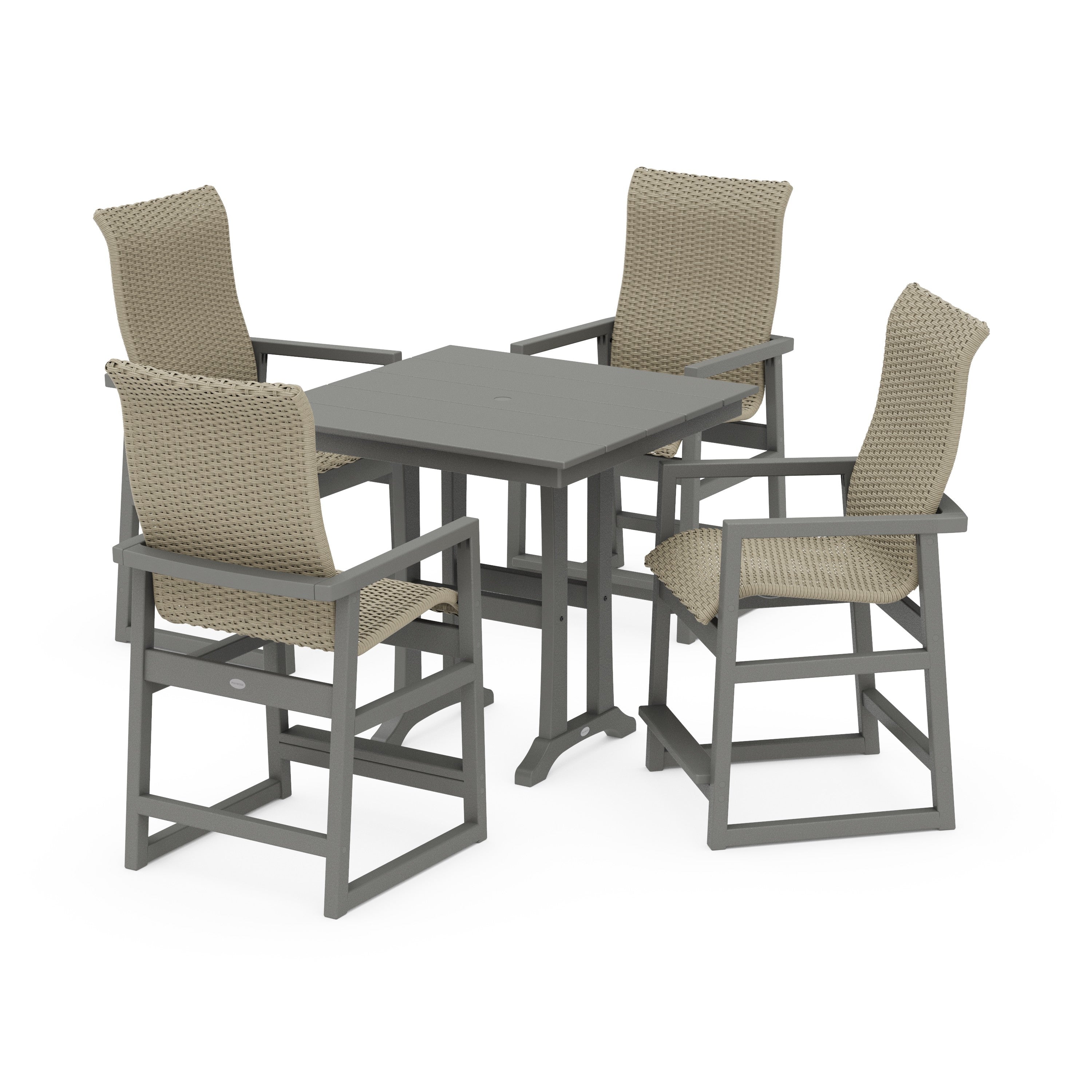 EDGE Woven Highback 5-Piece Farmhouse Counter Set with Trestle Legs