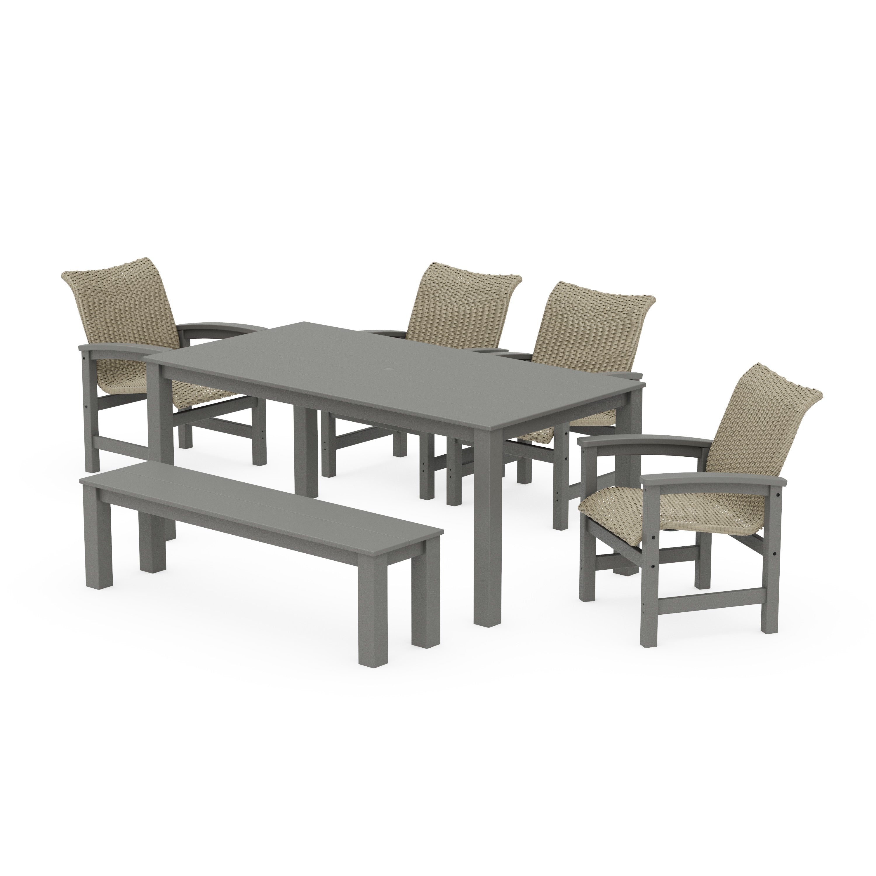 Coastal Woven 6-Piece Parsons Dining Set with Bench