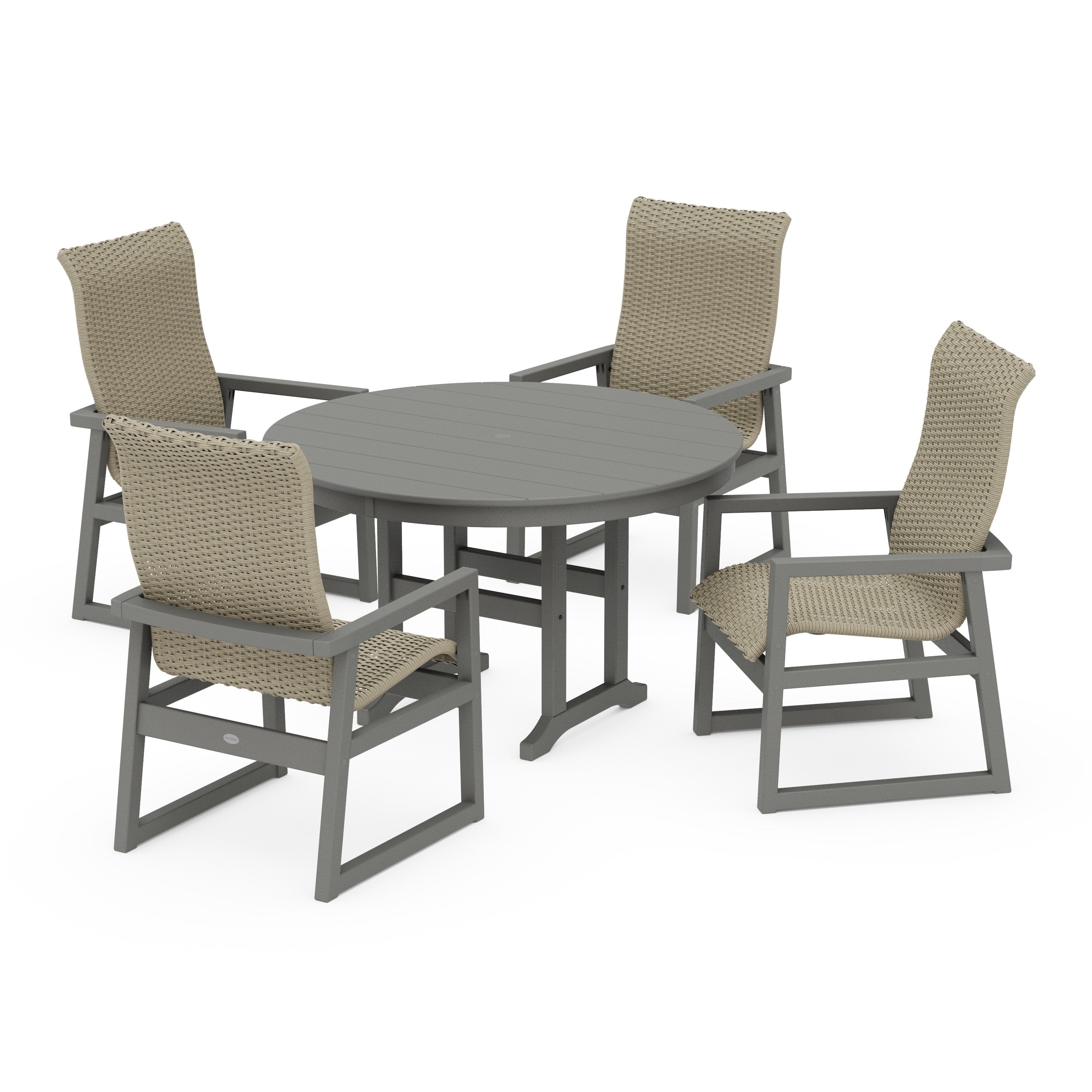 EDGE Woven Highback 5-Piece Round Farmhouse Dining Set