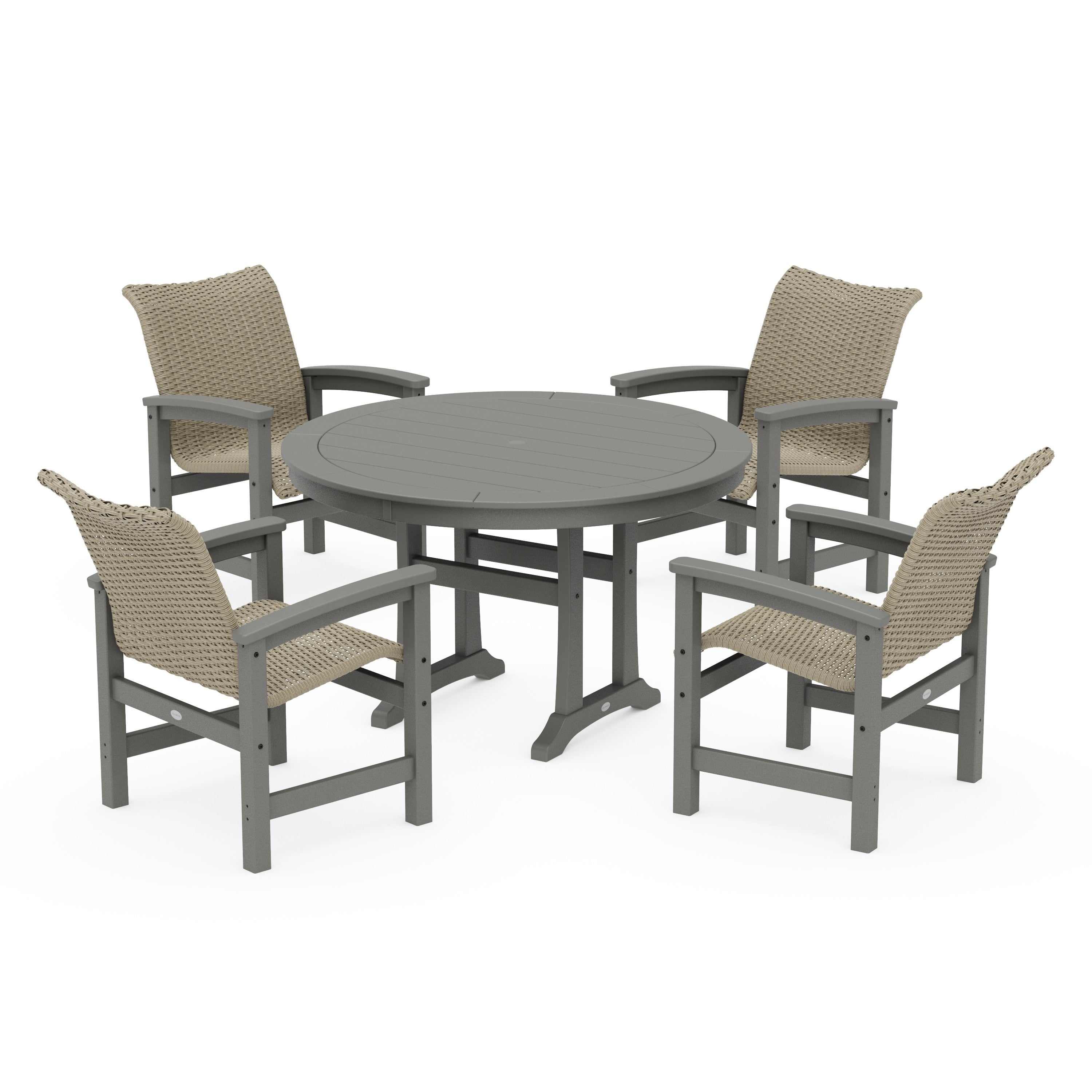 Coastal Woven 5-Piece Round Dining Set with Trestle Legs