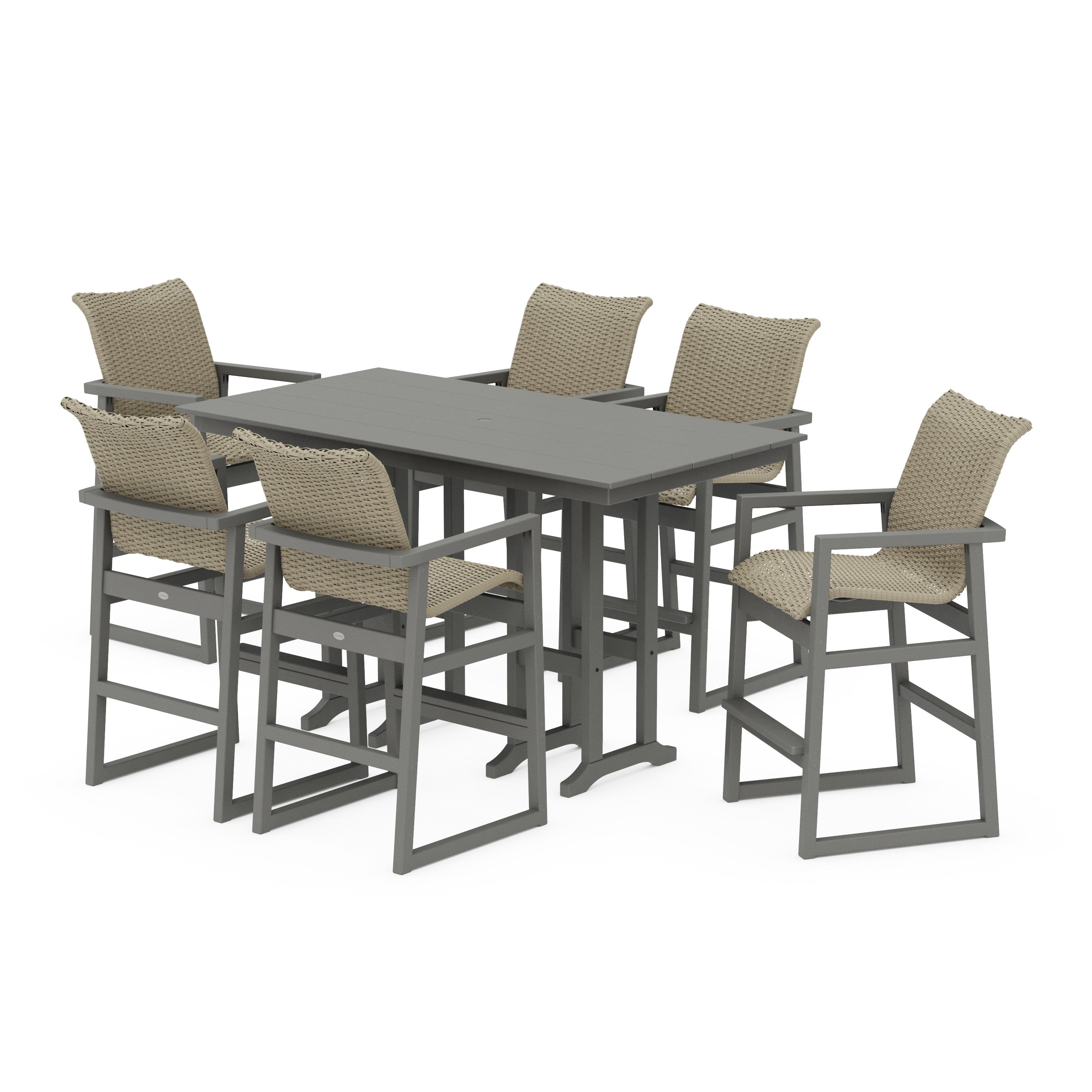 EDGE Woven Arm Chair 7-Piece Farmhouse Bar Set