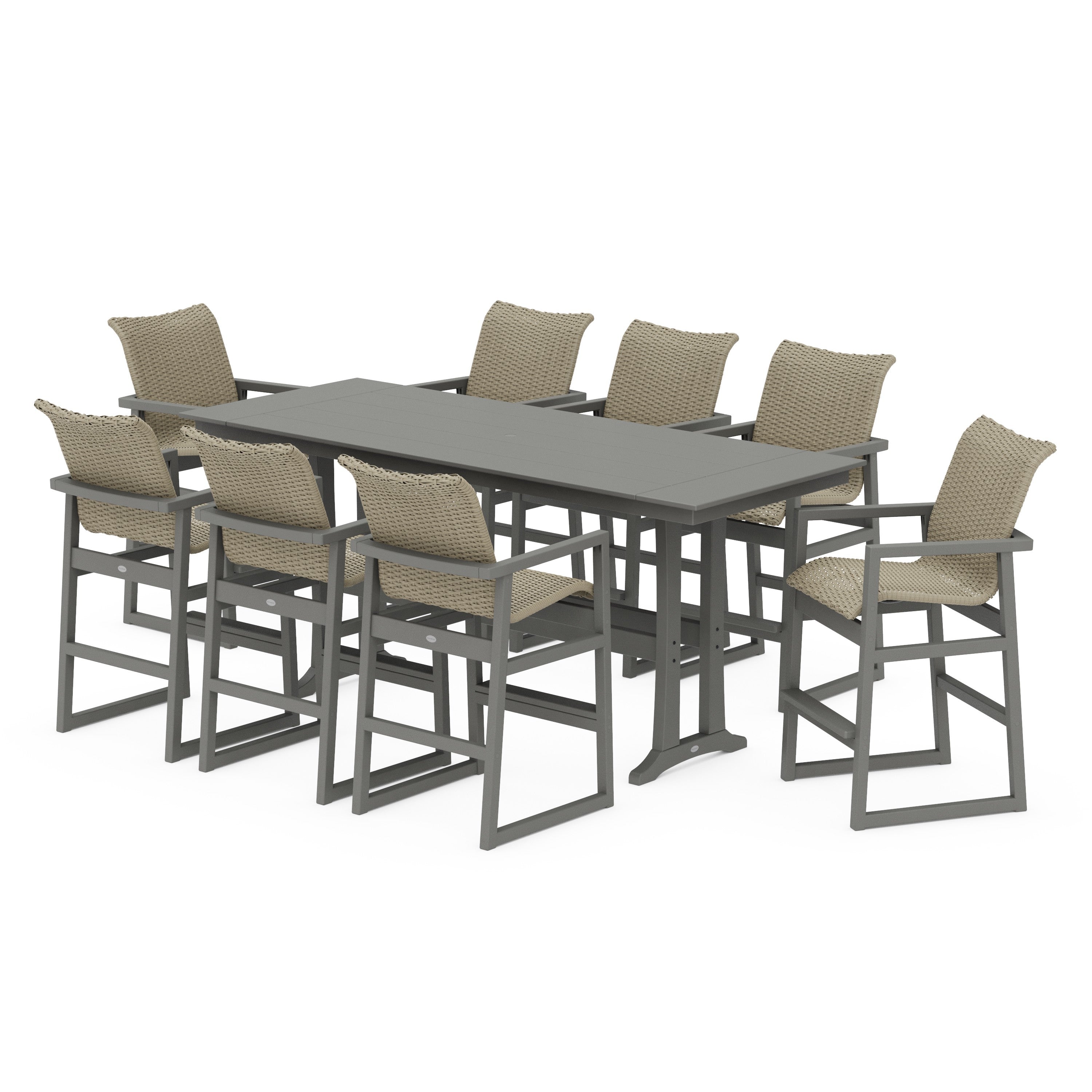 EDGE Woven 9-Piece Farmhouse Bar Set with Trestle Legs