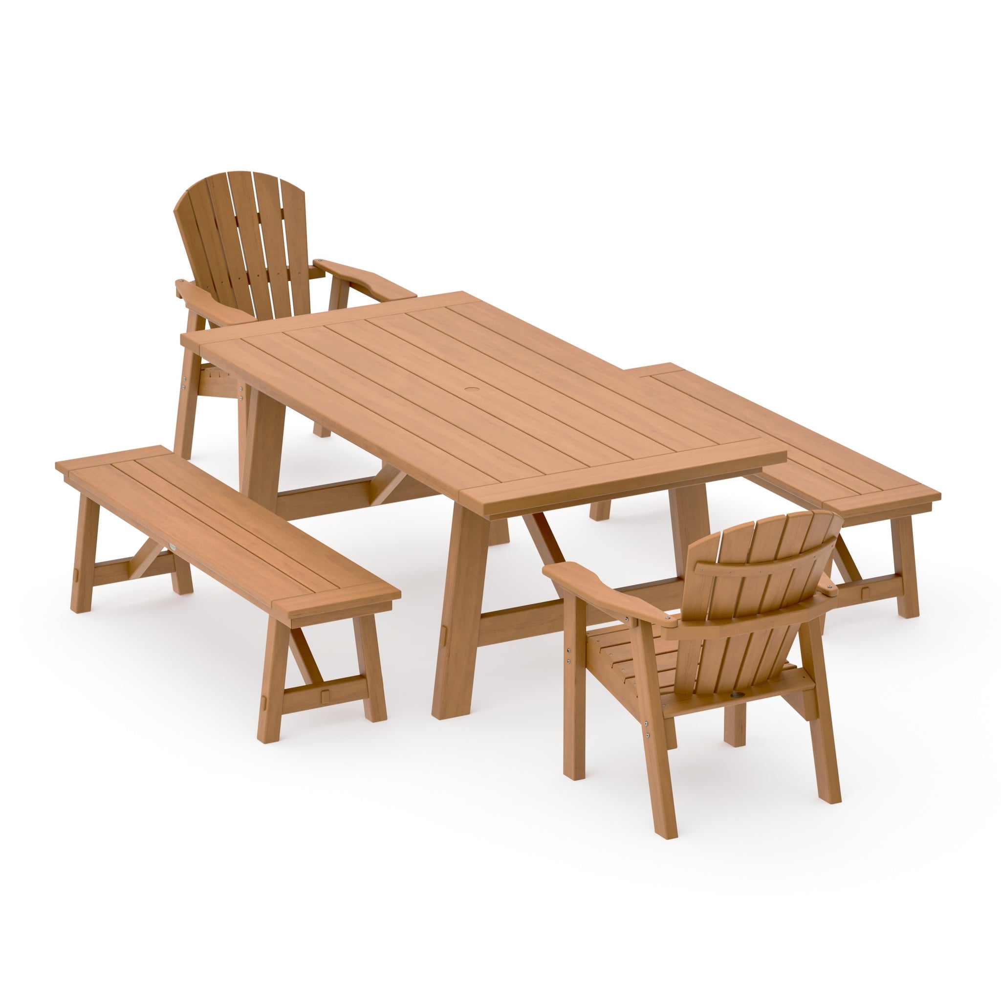 Seashell 5-Piece Rustic Farmhouse Dining Set With Benches