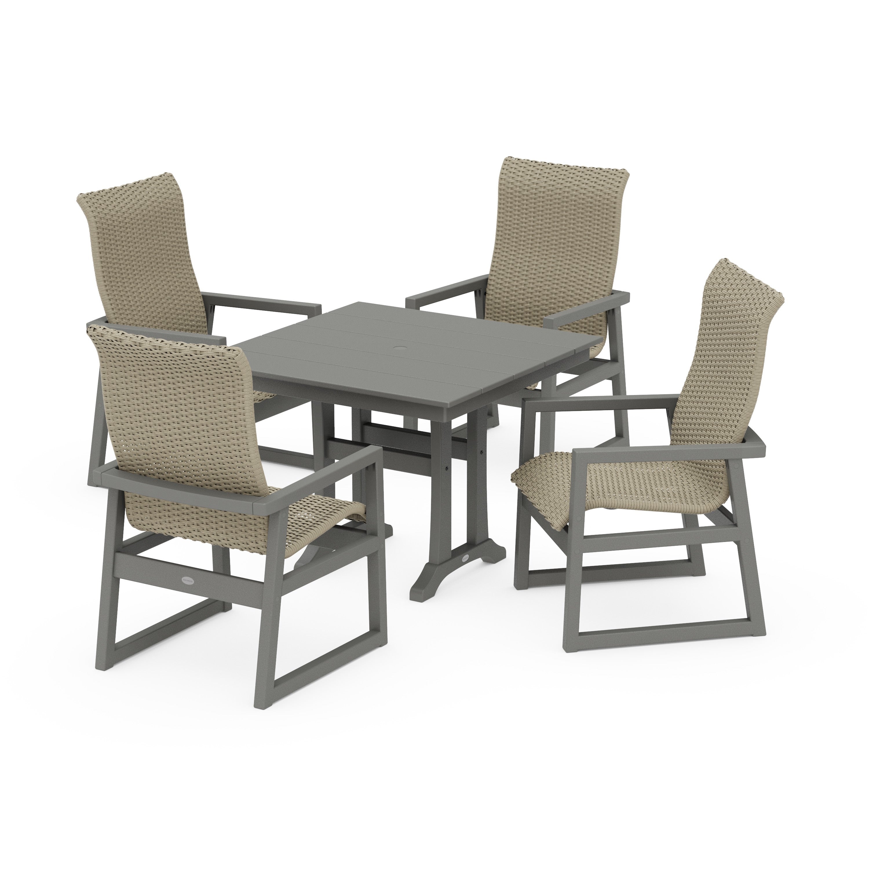 EDGE Woven Highback 5-Piece Farmhouse Dining Set with Trestle Legs