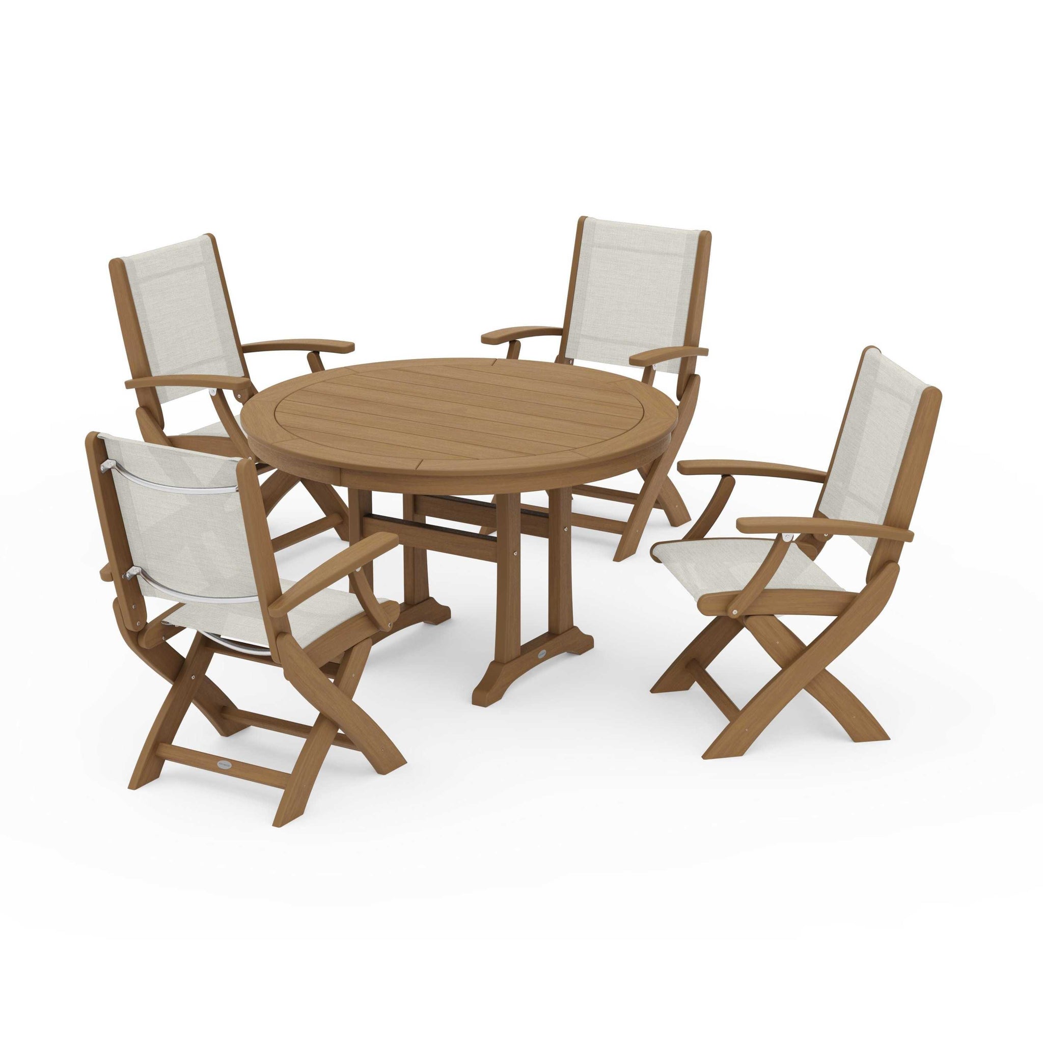 Coastal Folding Chair 5-Piece Round Dining Set with Trestle Legs