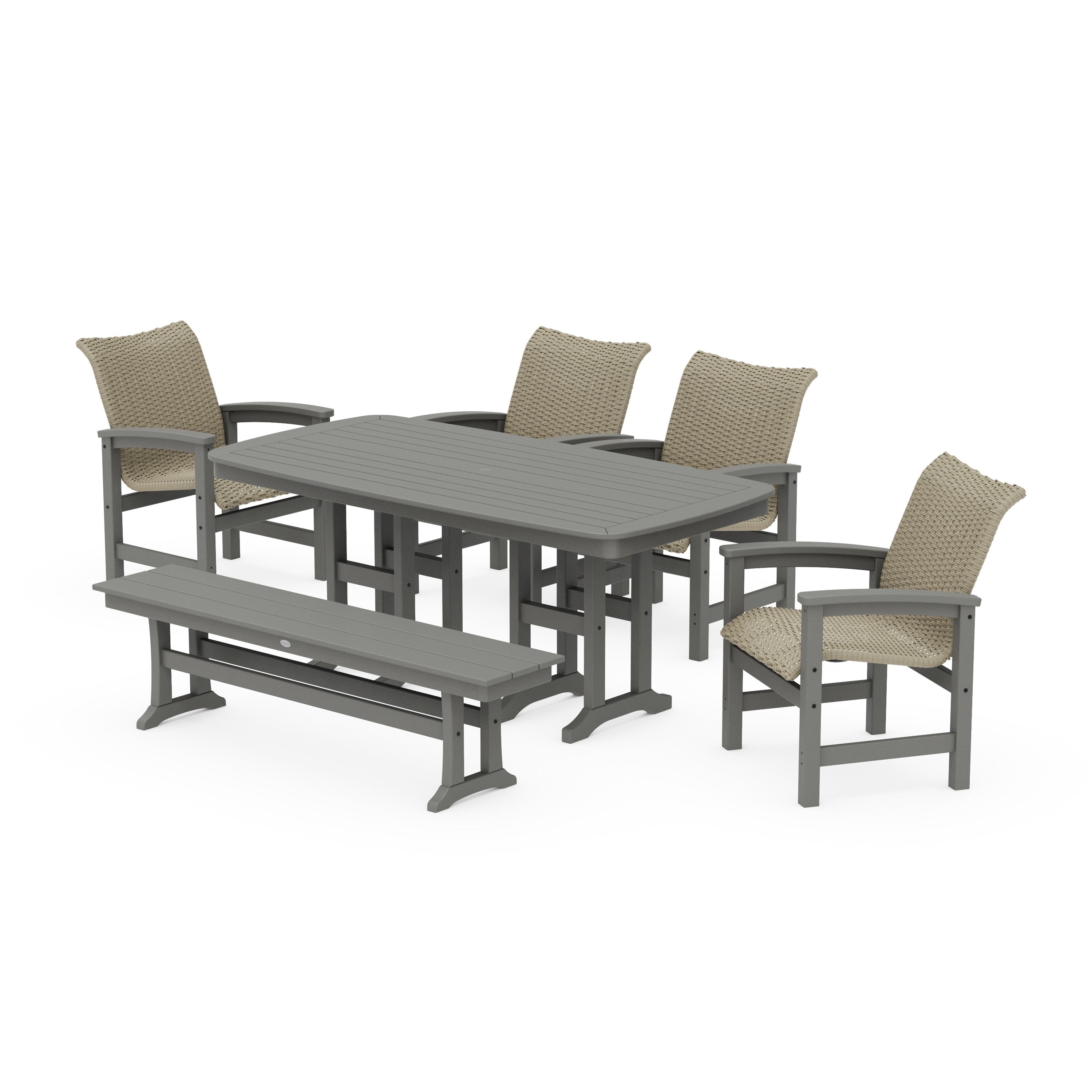 Coastal Woven 6-Piece Farmhouse Dining Set with Bench