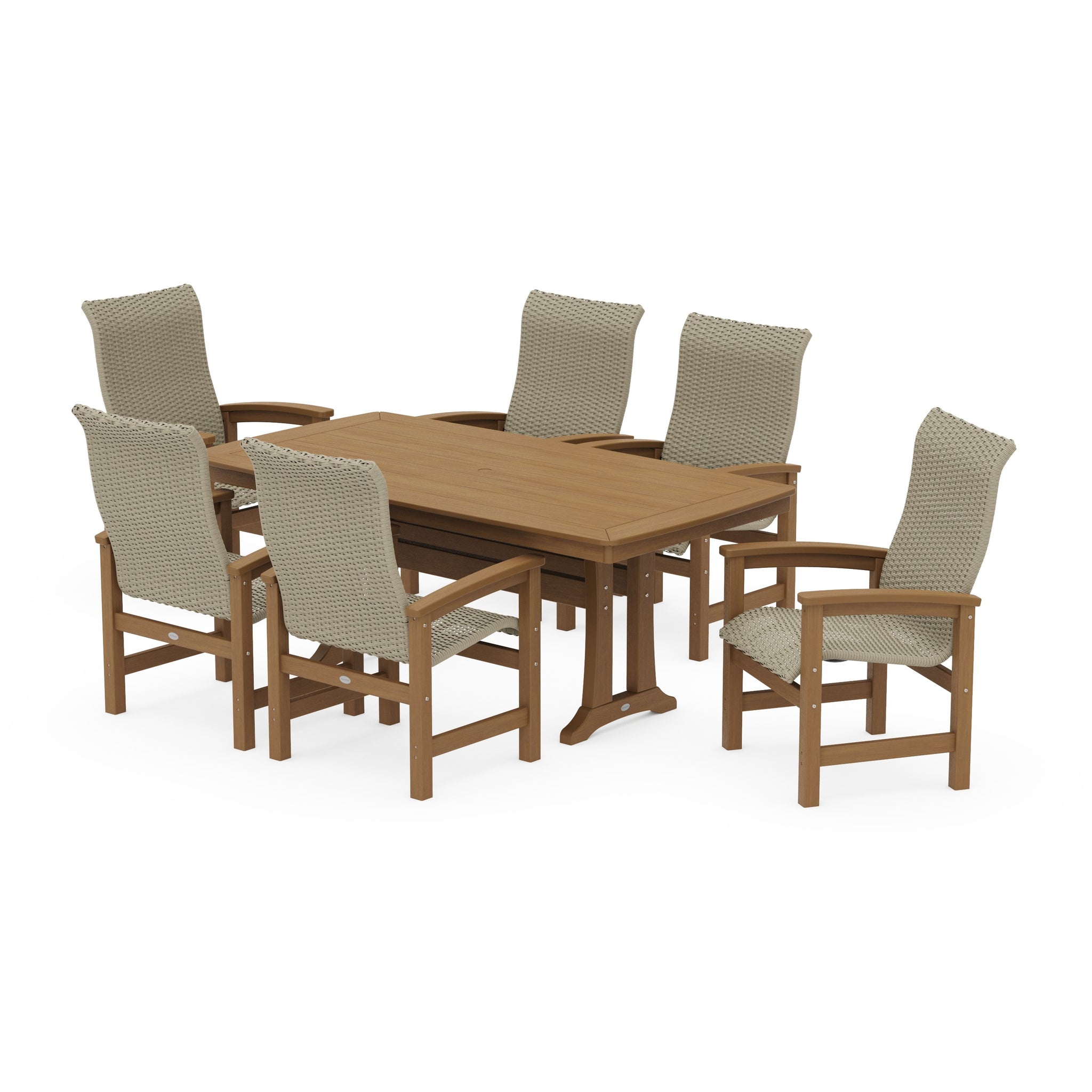 Coastal Woven High-Back Arm Chair 7-Piece Dining Set with Trestle Legs