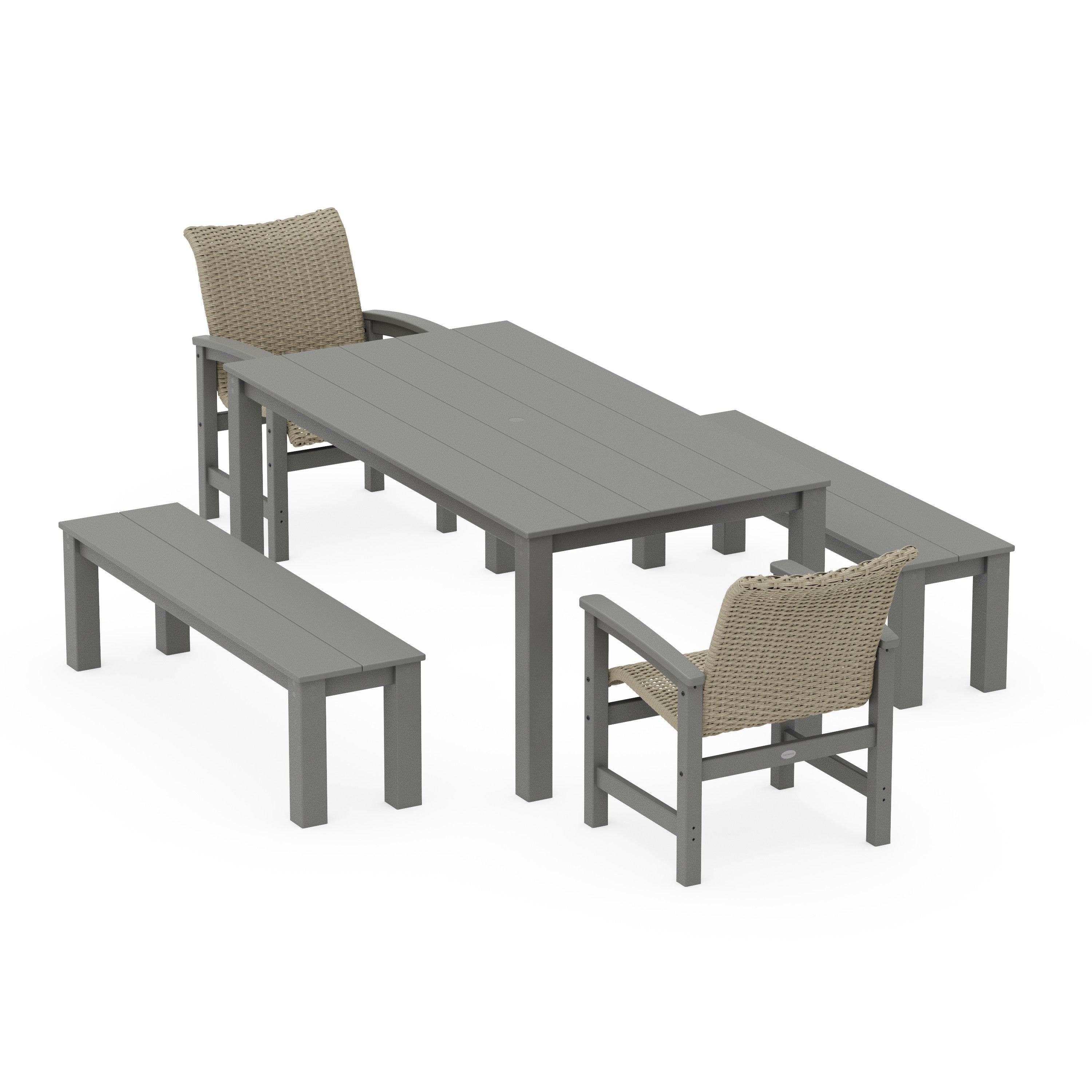 Coastal Woven 5-Piece Parsons Dining Set with Benches