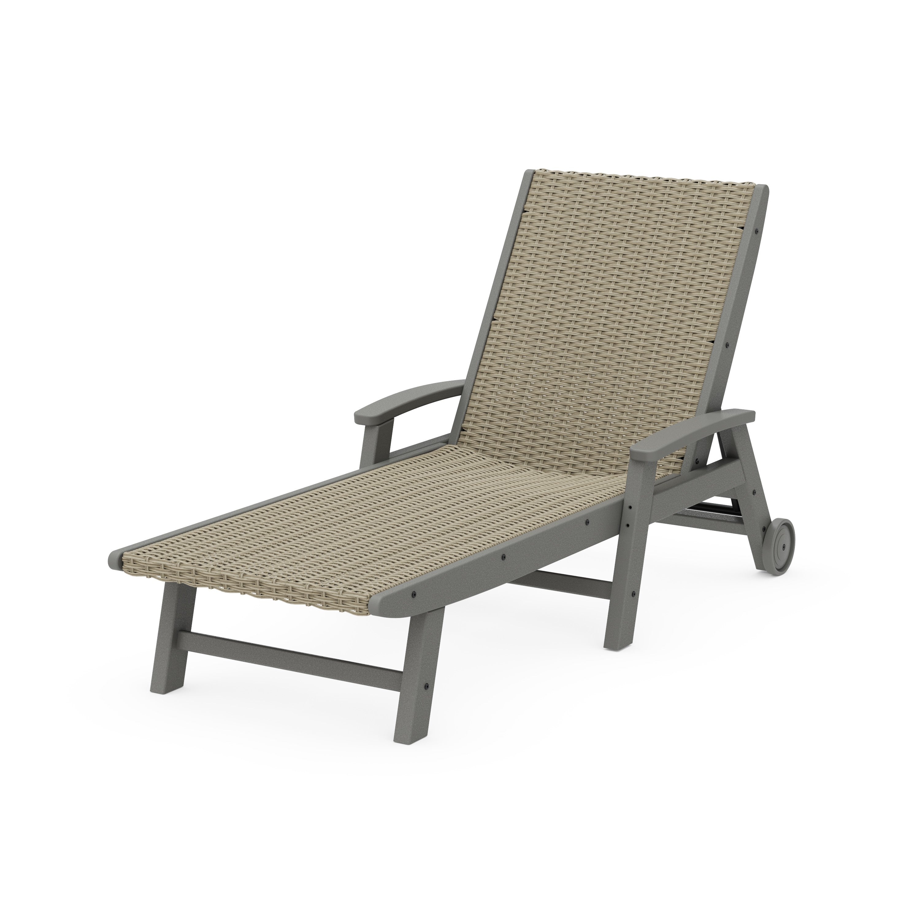Coastal Woven Chaise with Arms and Wheels