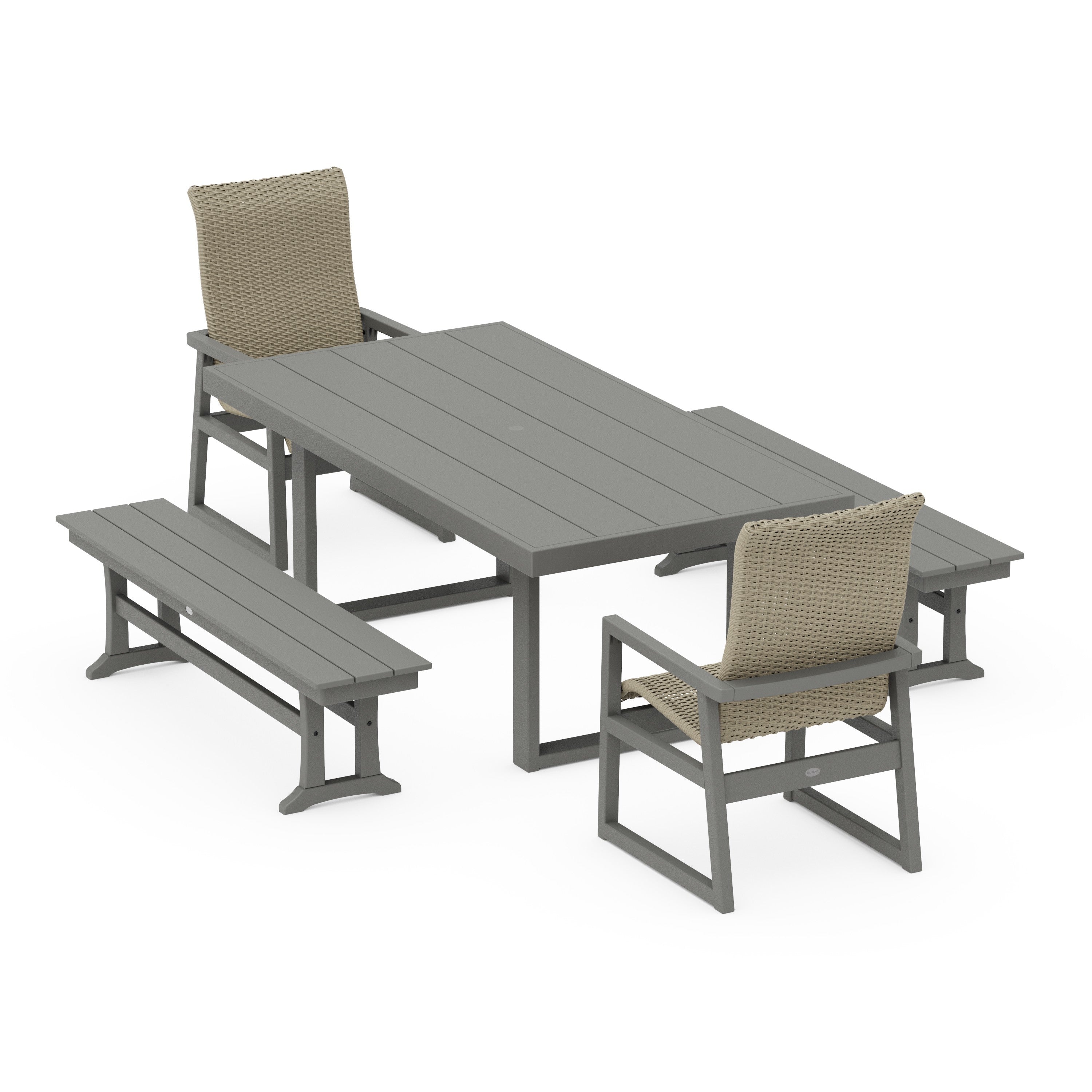 EDGE Woven Highback 5-Piece Dining Set with Benches