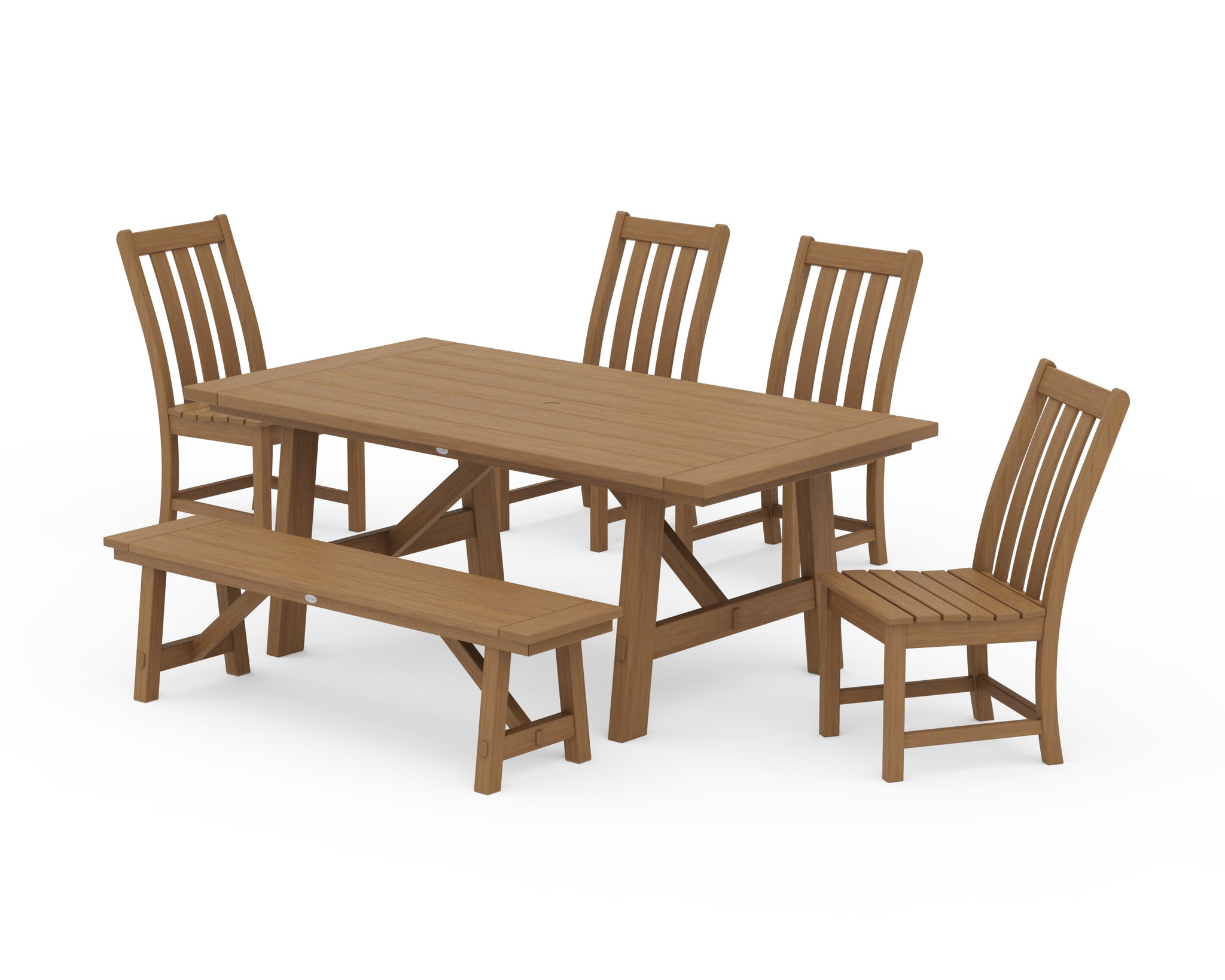 Vineyard 6-Piece Rustic Farmhouse Side Chair Dining Set with Bench