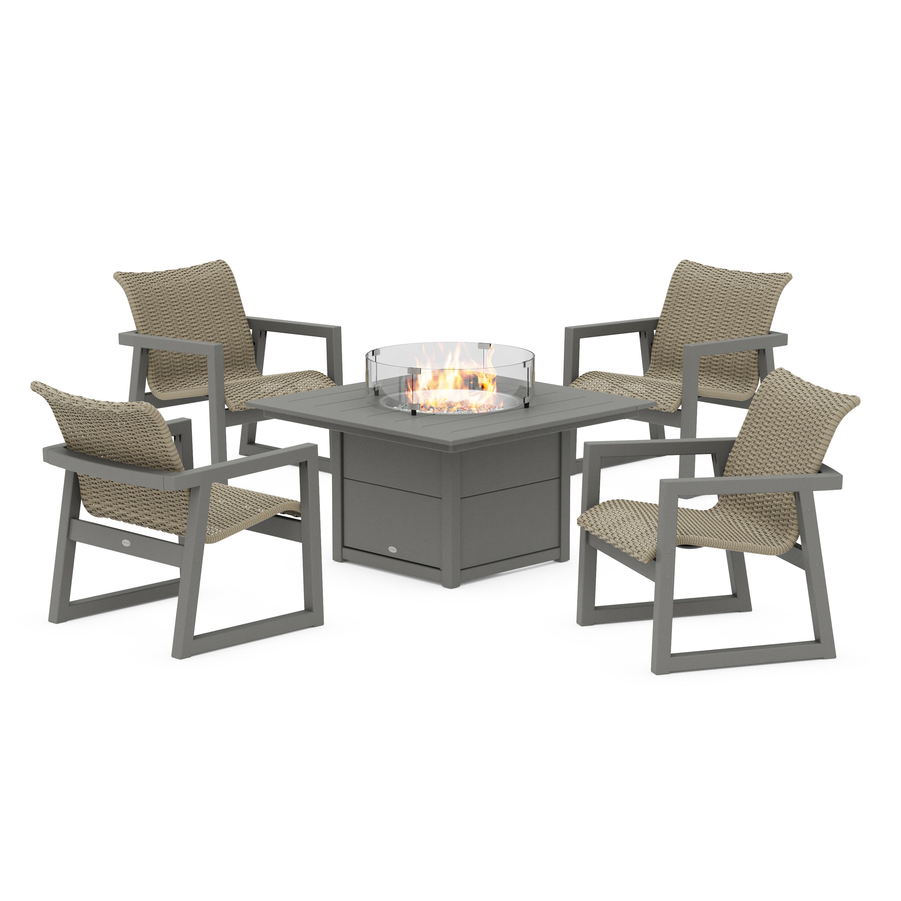 EDGE Woven 5-Piece Lounge Chair Seating Set with Fire Pit Table