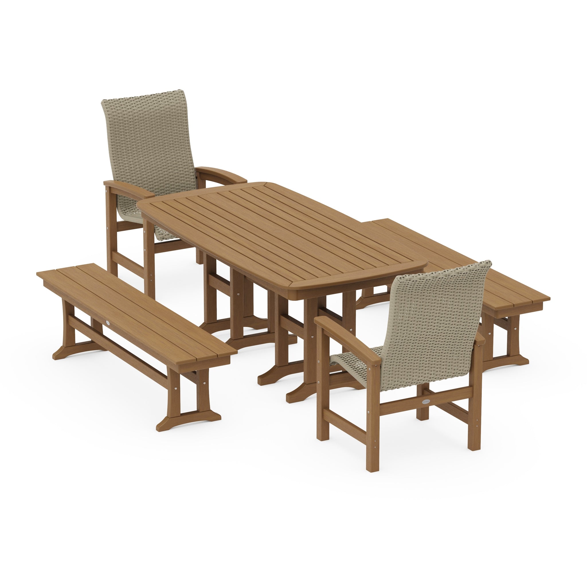 Coastal Woven High-Back 5-Piece Dining Set with Benches