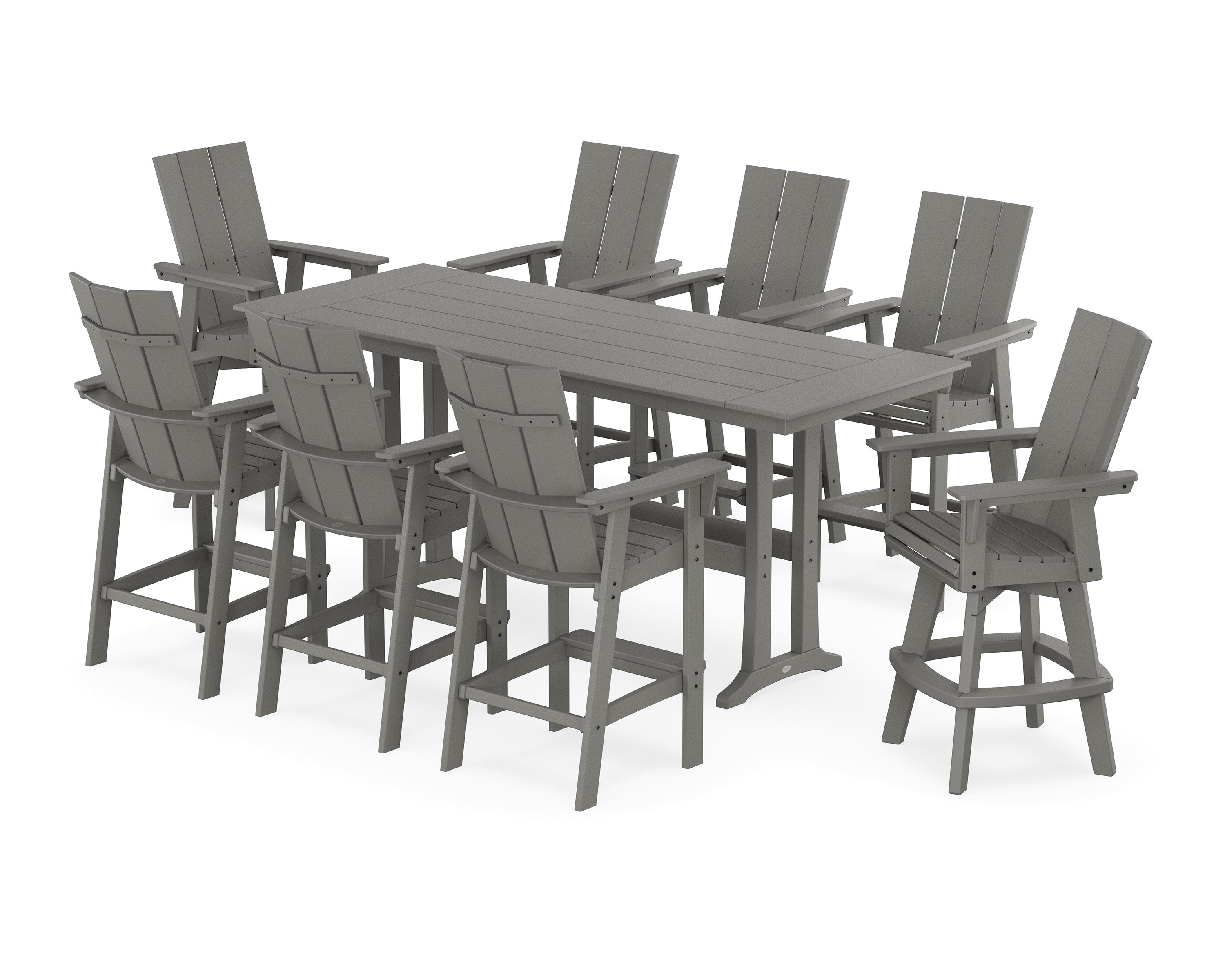 Modern Curveback Adirondack Swivel 9-Piece Farmhouse Bar Set with Trestle Legs
