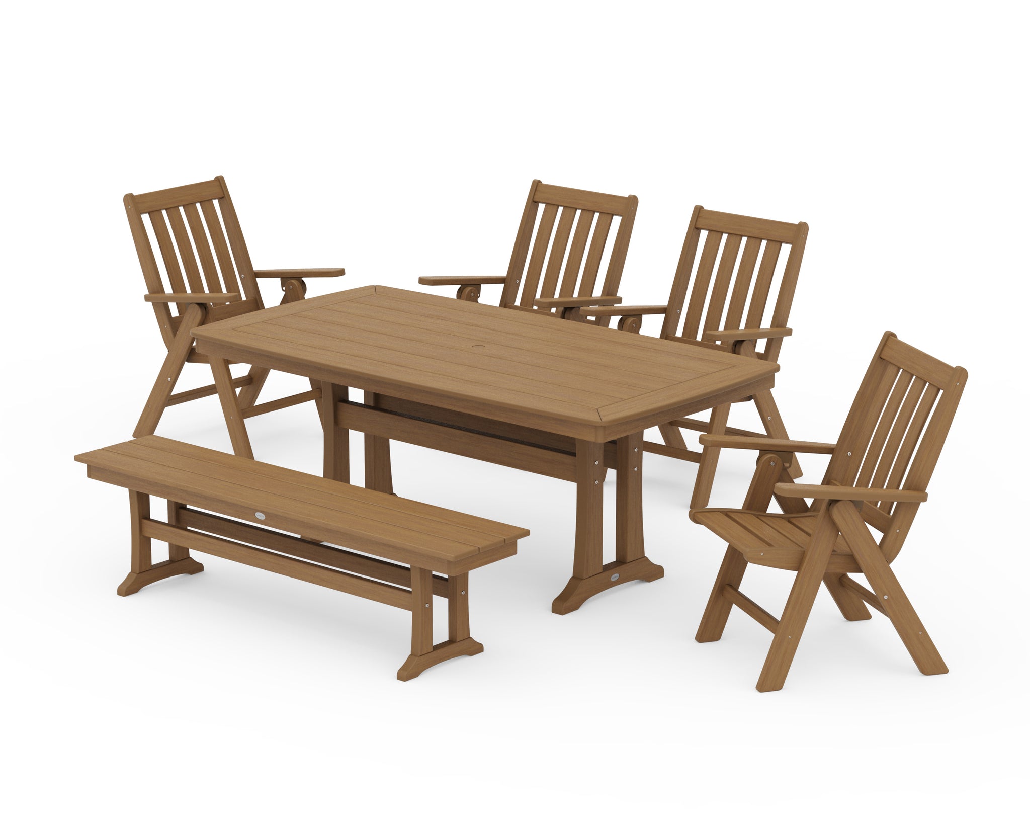Vineyard Folding Chair 6-Piece Dining Set with Trestle Legs and Bench