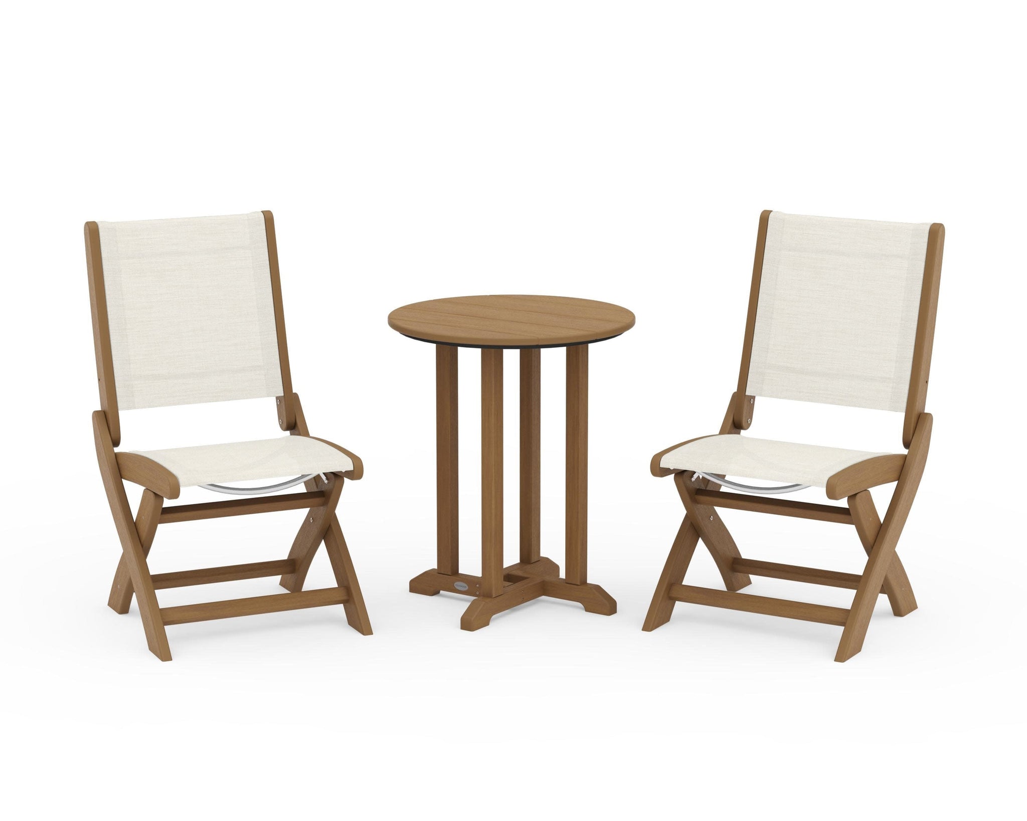 Coastal Folding Side Chair 3-Piece Round Bistro Dining Set