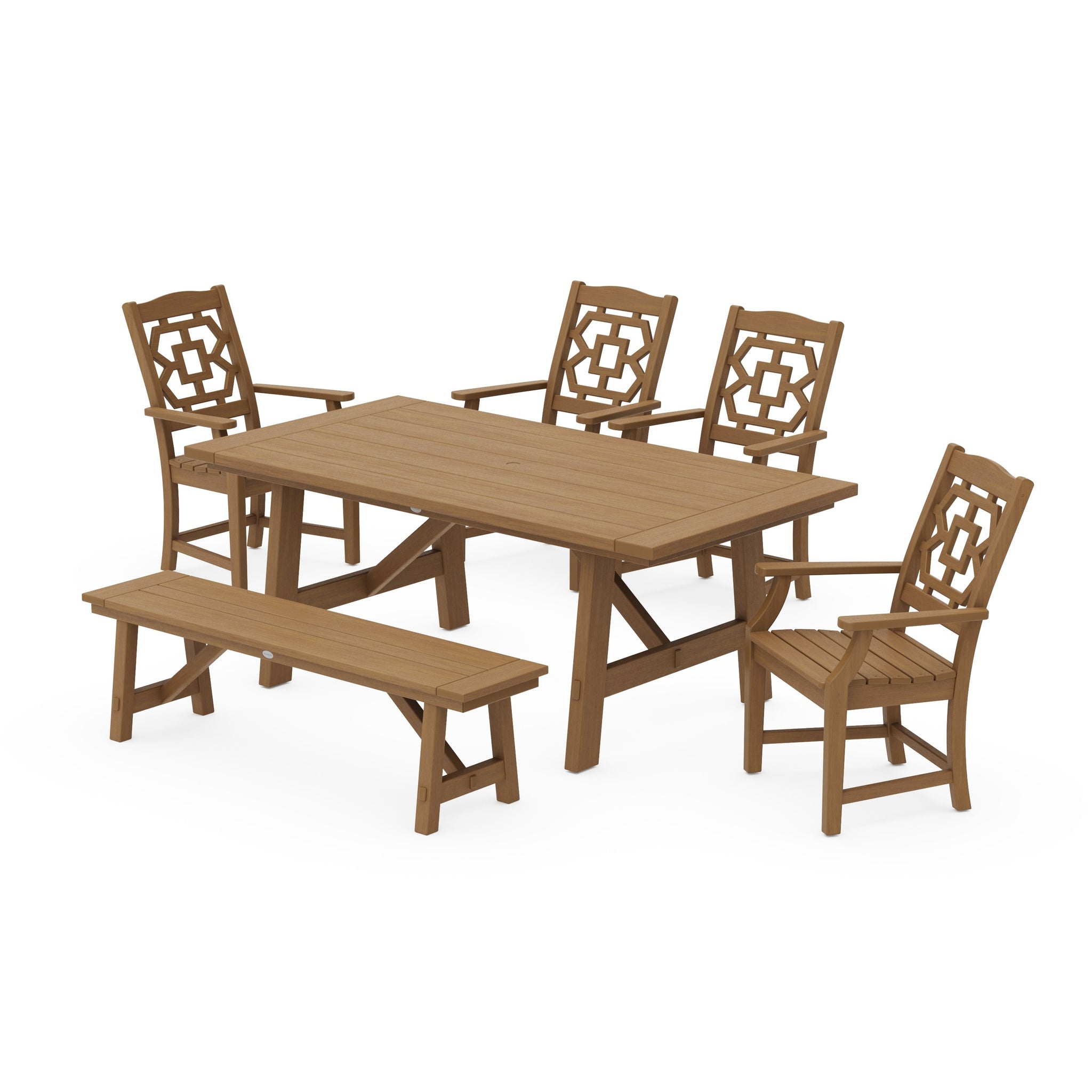 Chinoiserie 6-Piece Rustic Farmhouse Dining Set with Bench