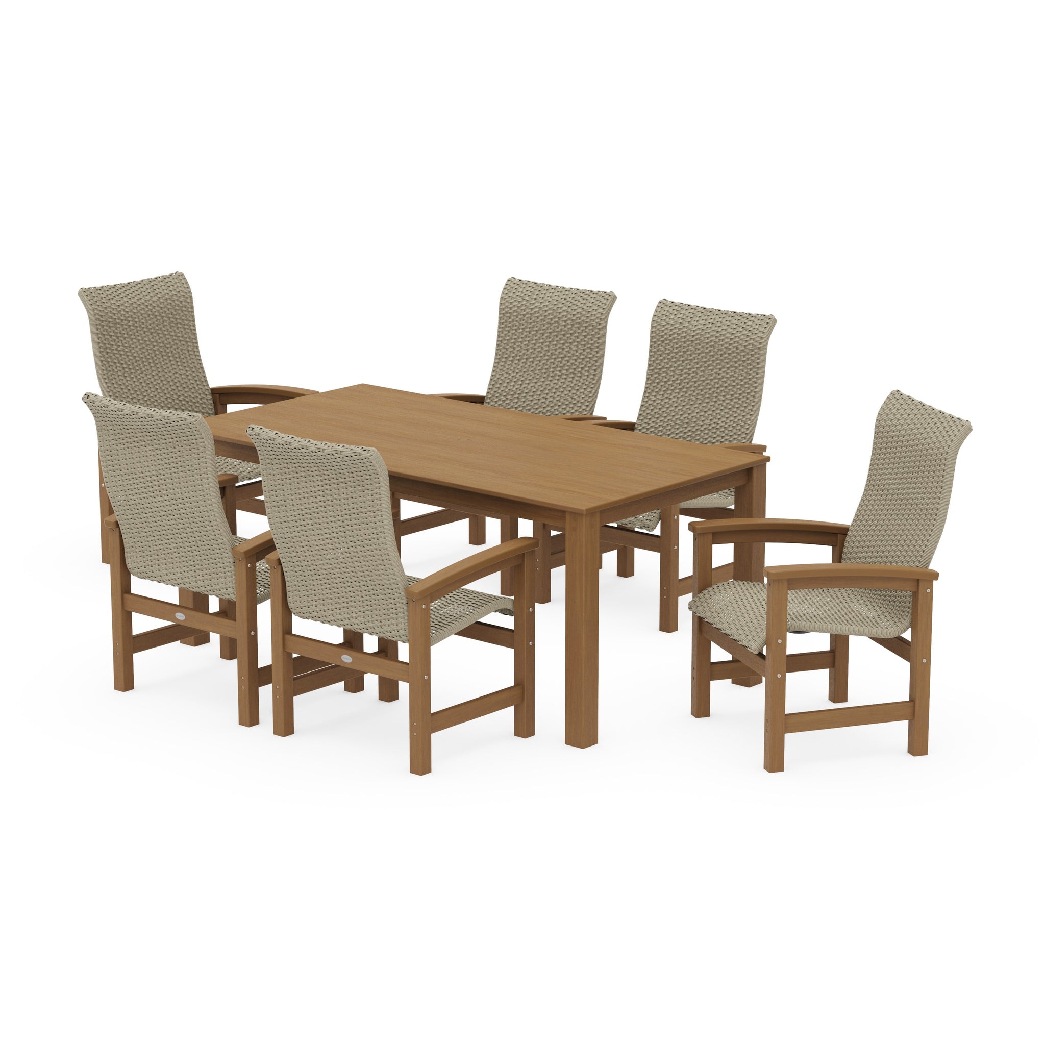 Coastal Woven High-Back Arm Chair 7-Piece Parsons Dining Set