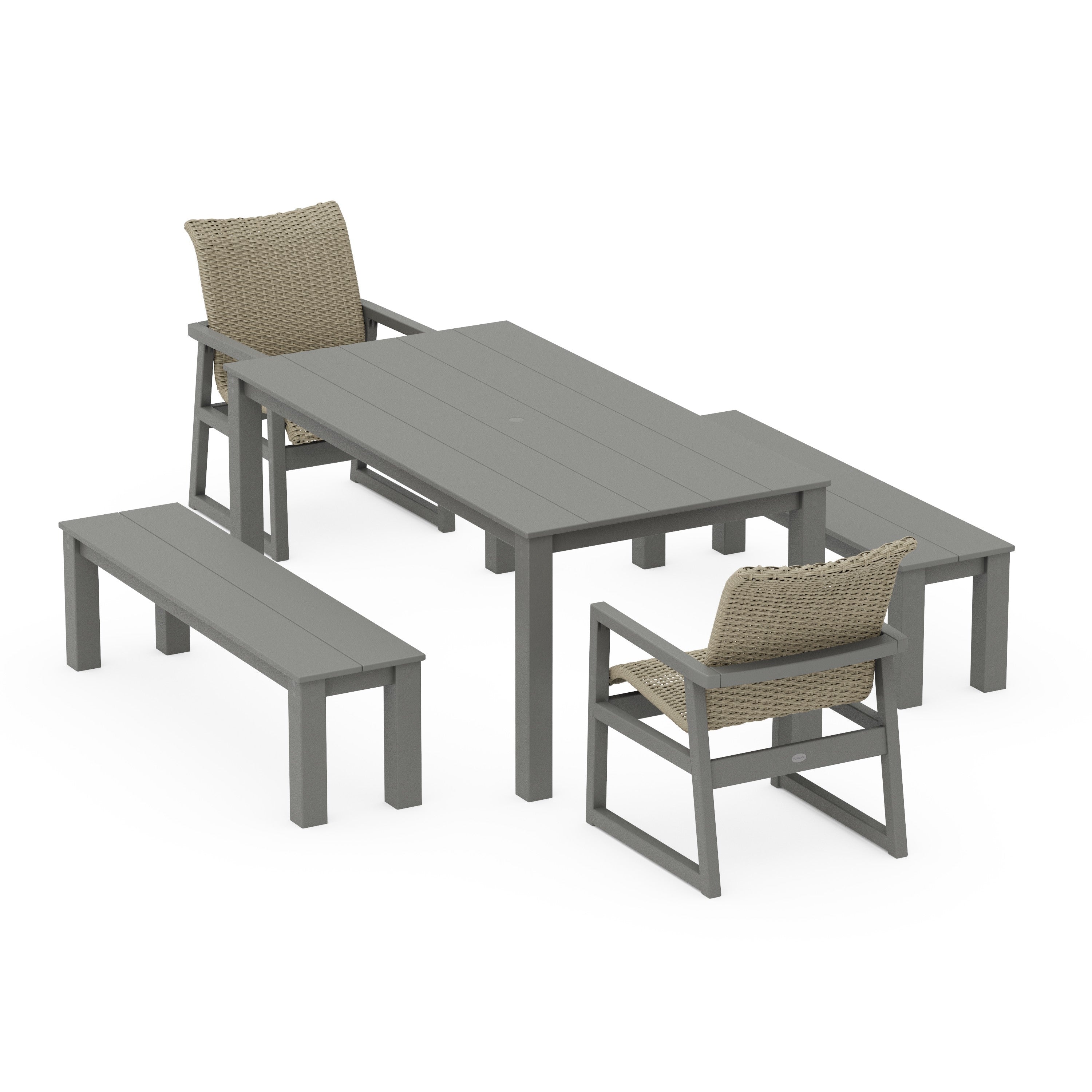 EDGE Woven 5-Piece Parsons Dining Set with Benches