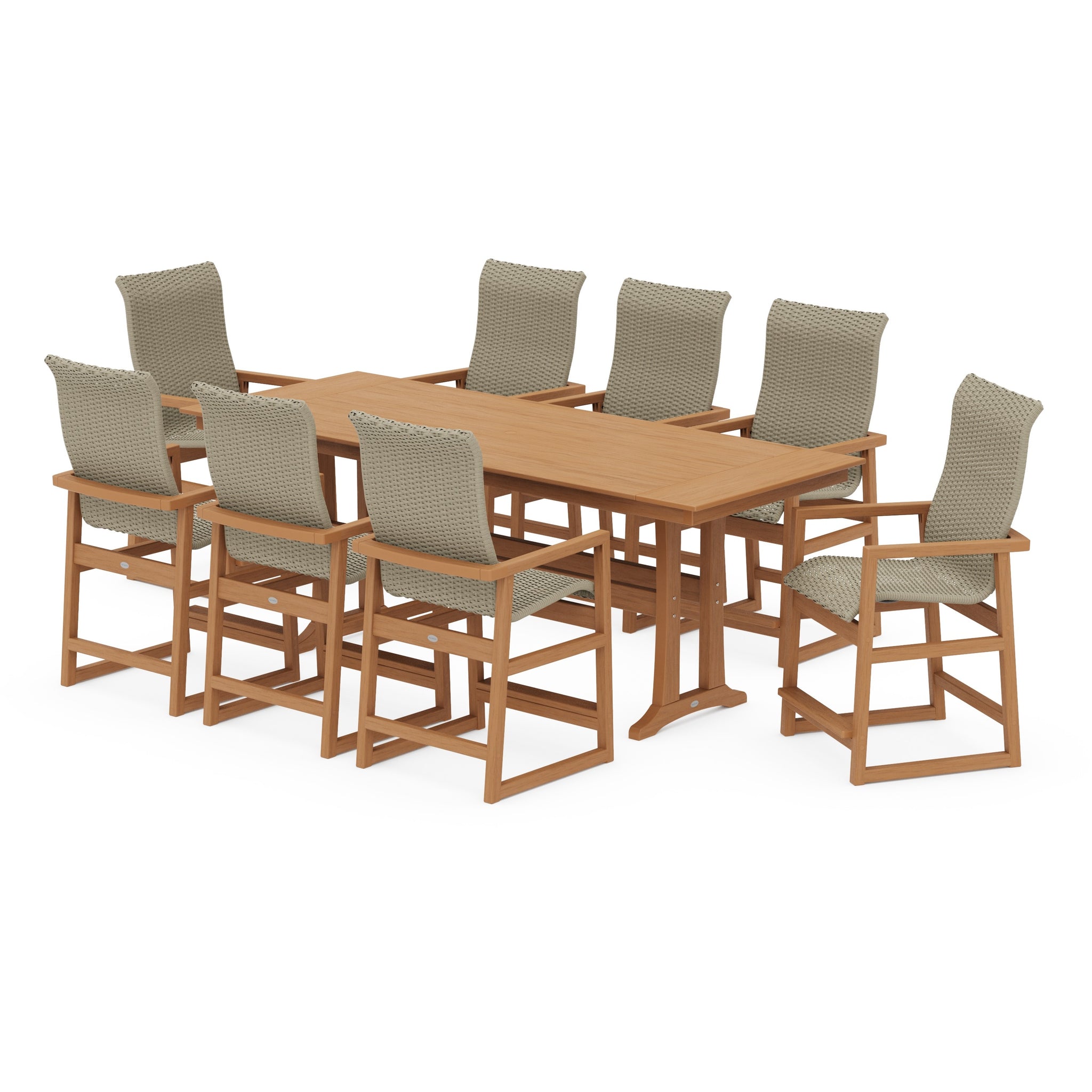 EDGE Woven Highback 9-Piece Farmhouse Counter Set with Trestle Legs