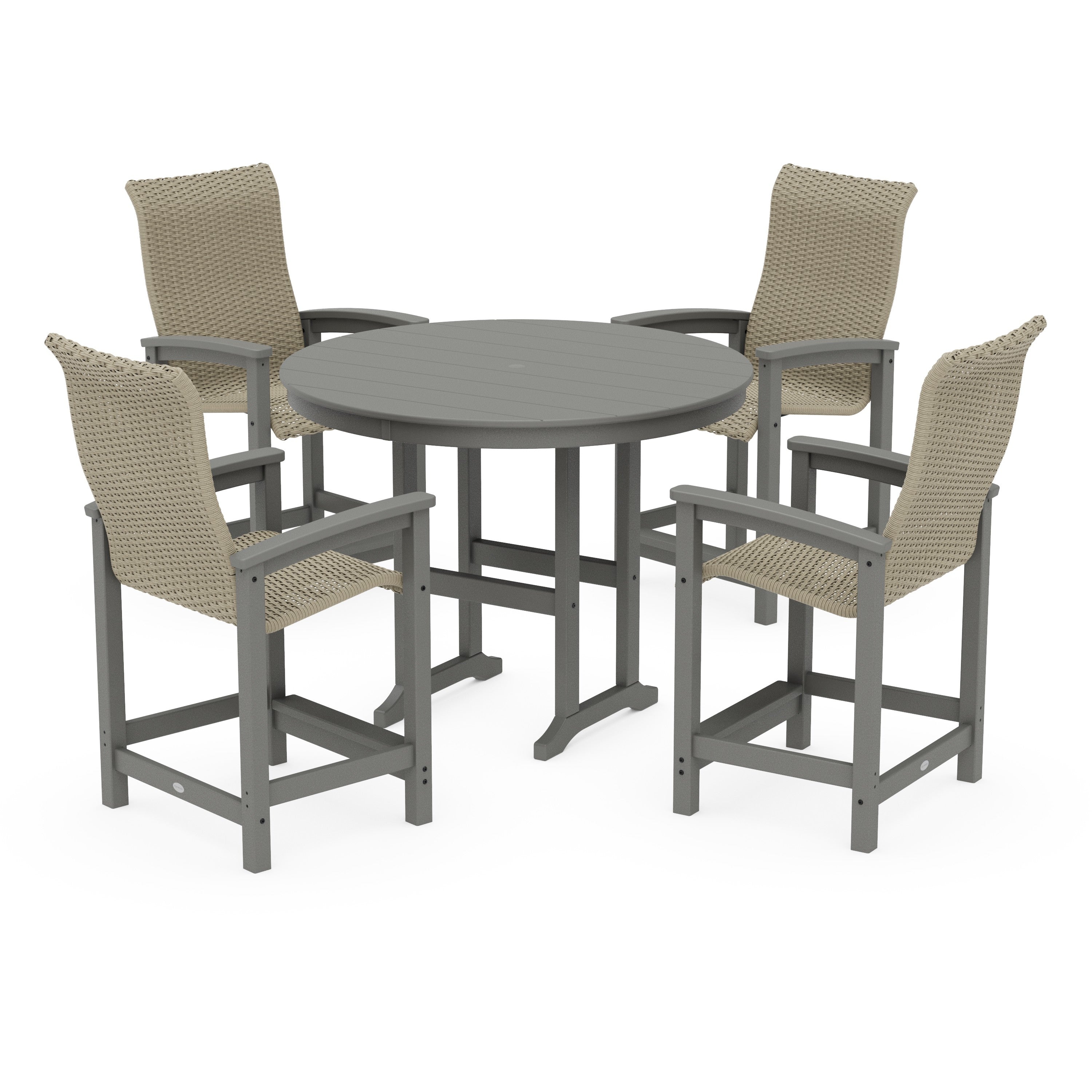 Coastal Woven High-Back 5-Piece Round Farmhouse Counter Set