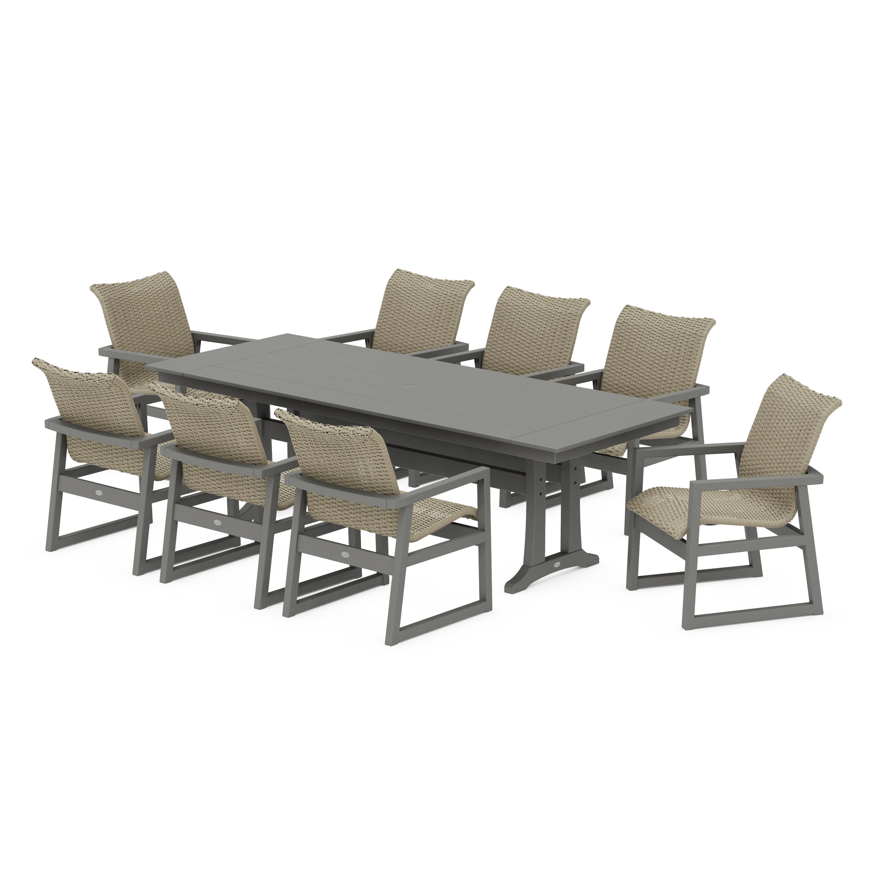 EDGE Woven 9-Piece Farmhouse Dining Set with Trestle Legs
